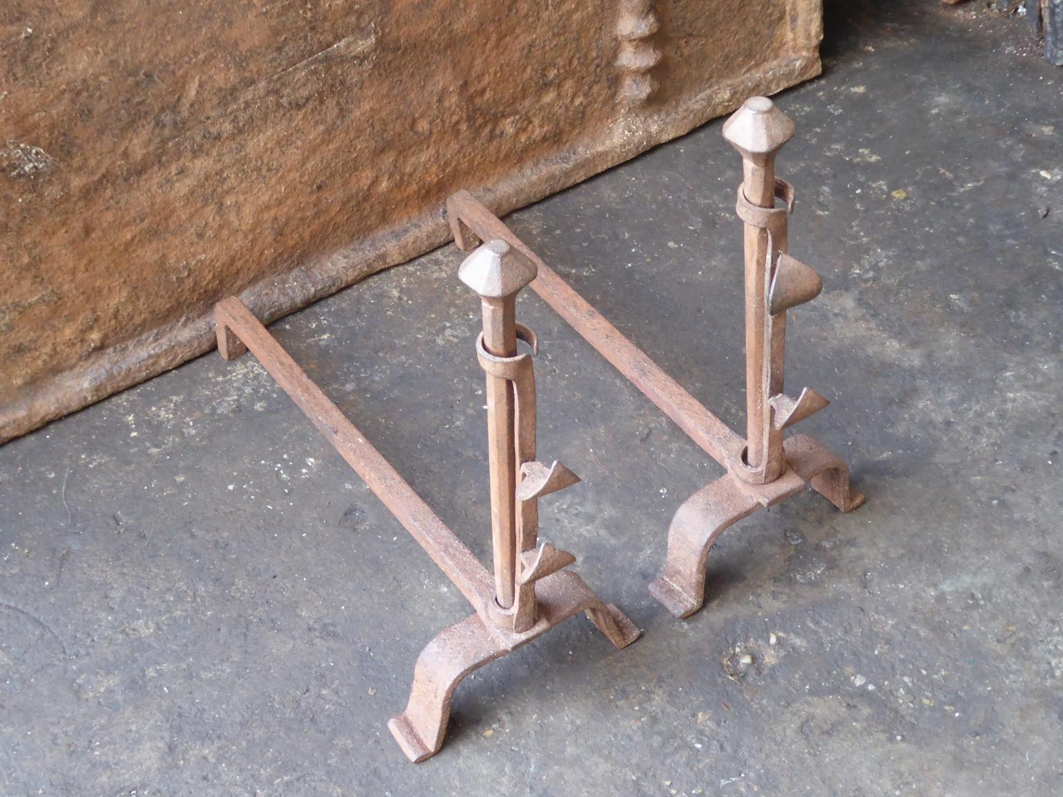 Hand Forged French Napoleon III Andirons or Firedogs, 19th Century For Sale 1