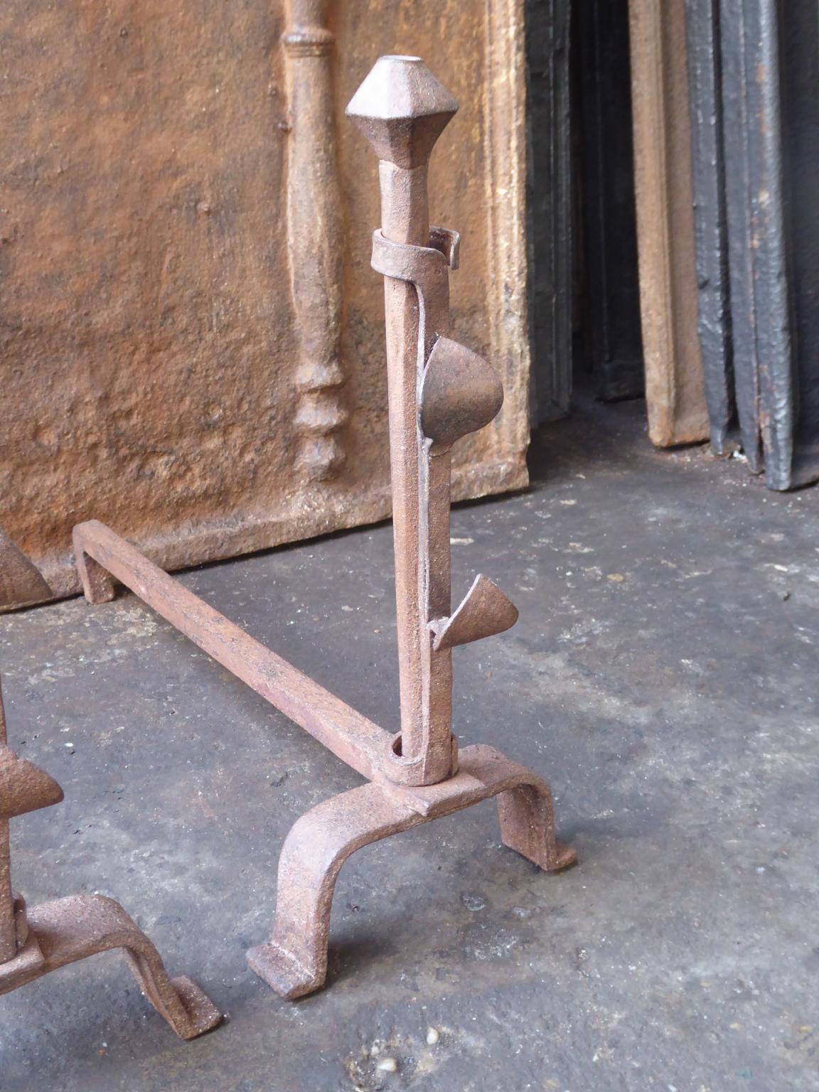 Hand Forged French Napoleon III Andirons or Firedogs, 19th Century For Sale 3