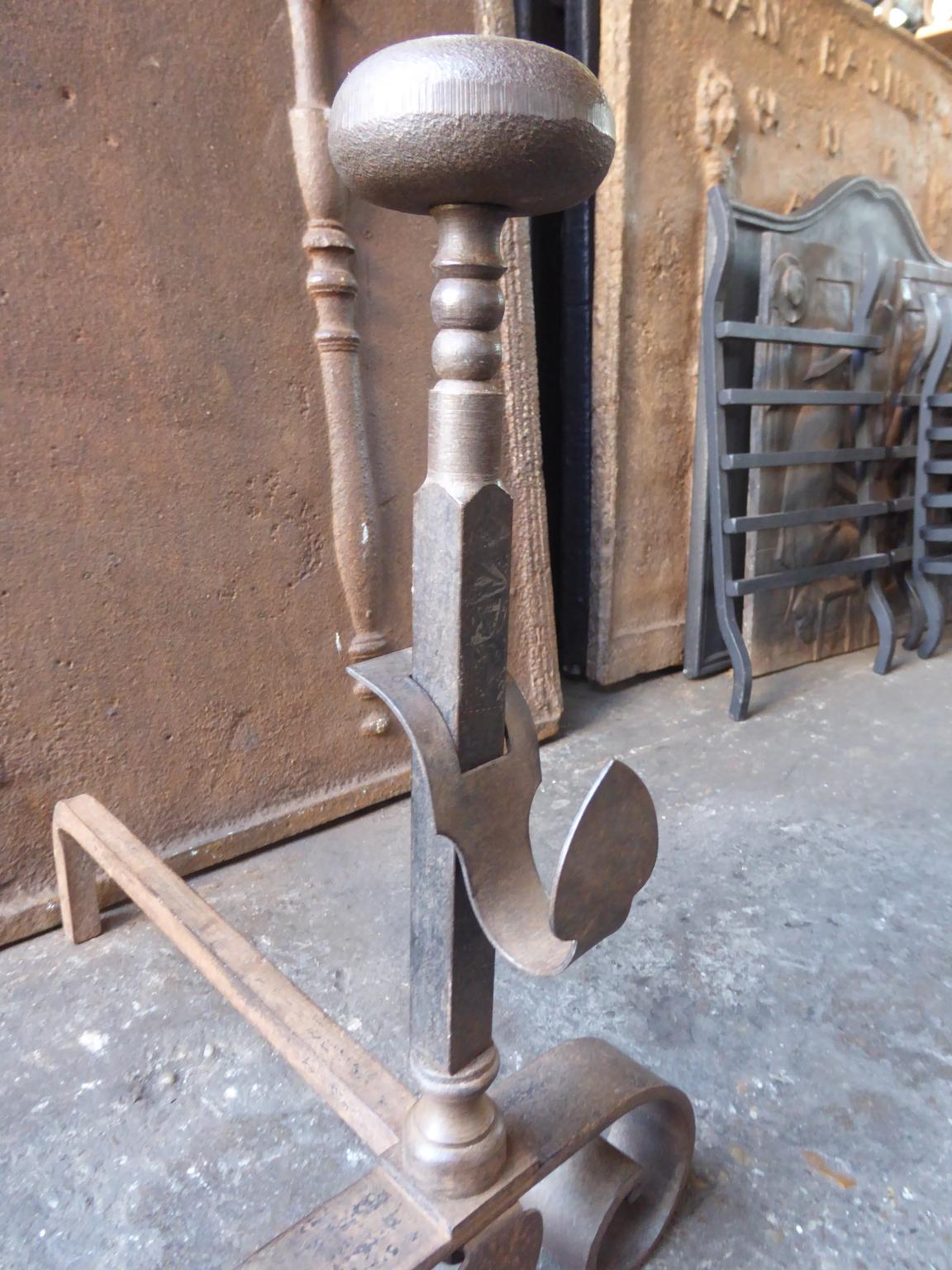 Hand Forged French Napoleon III Andirons or Firedogs, 19th Century 4