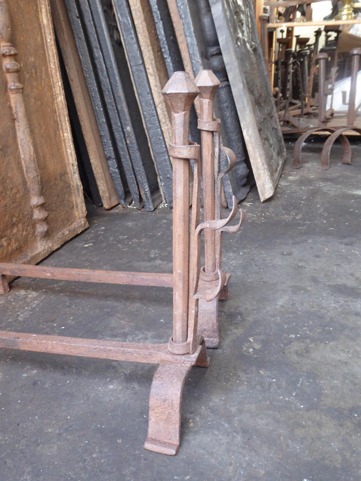 Hand Forged French Napoleon III Andirons or Firedogs, 19th Century For Sale 4