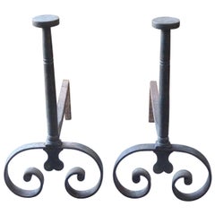 Hand Forged French Napoleon III Andirons or Firedogs, 19th Century