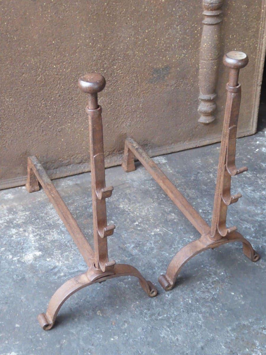 19th Century Hand Forged French Napoleon III Period Andirons or Firedogs For Sale