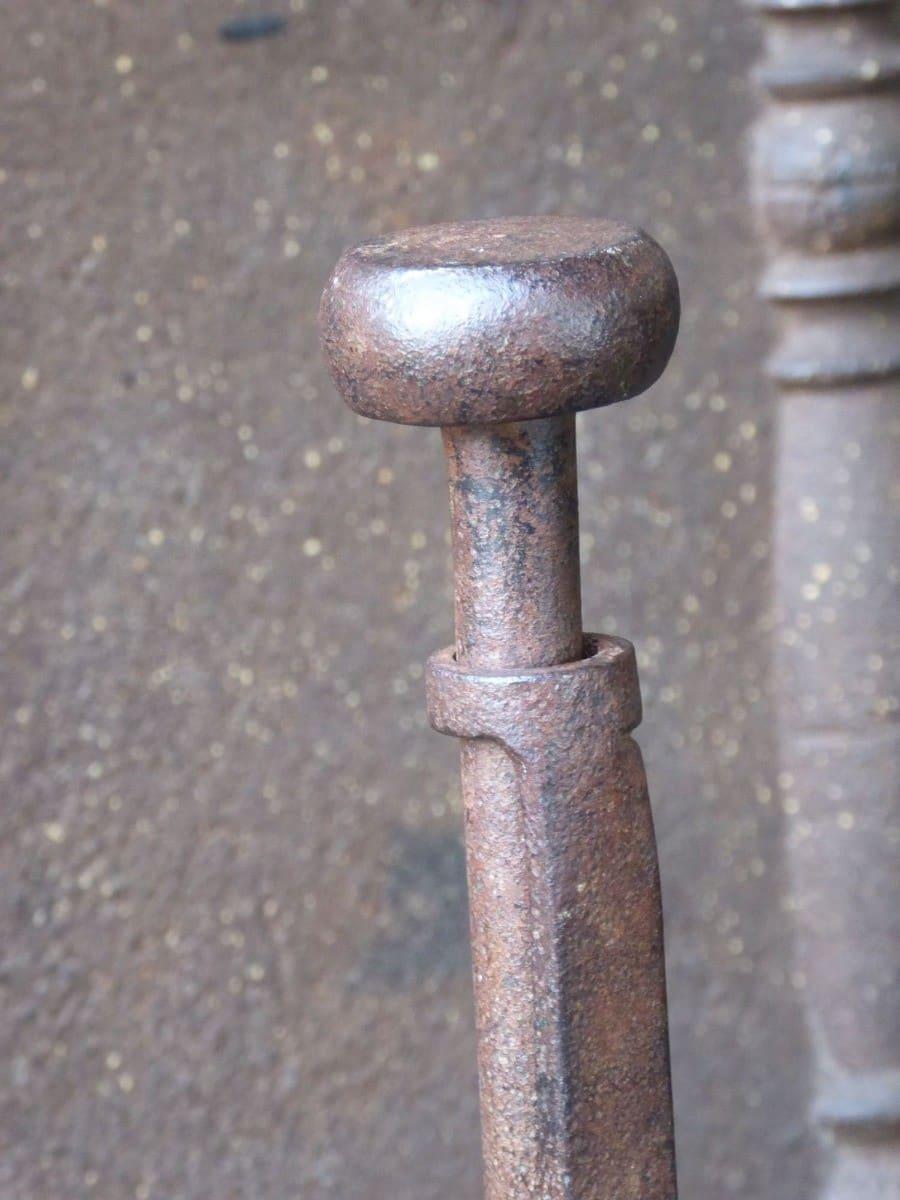 Wrought Iron Hand Forged French Napoleon III Period Andirons or Firedogs For Sale