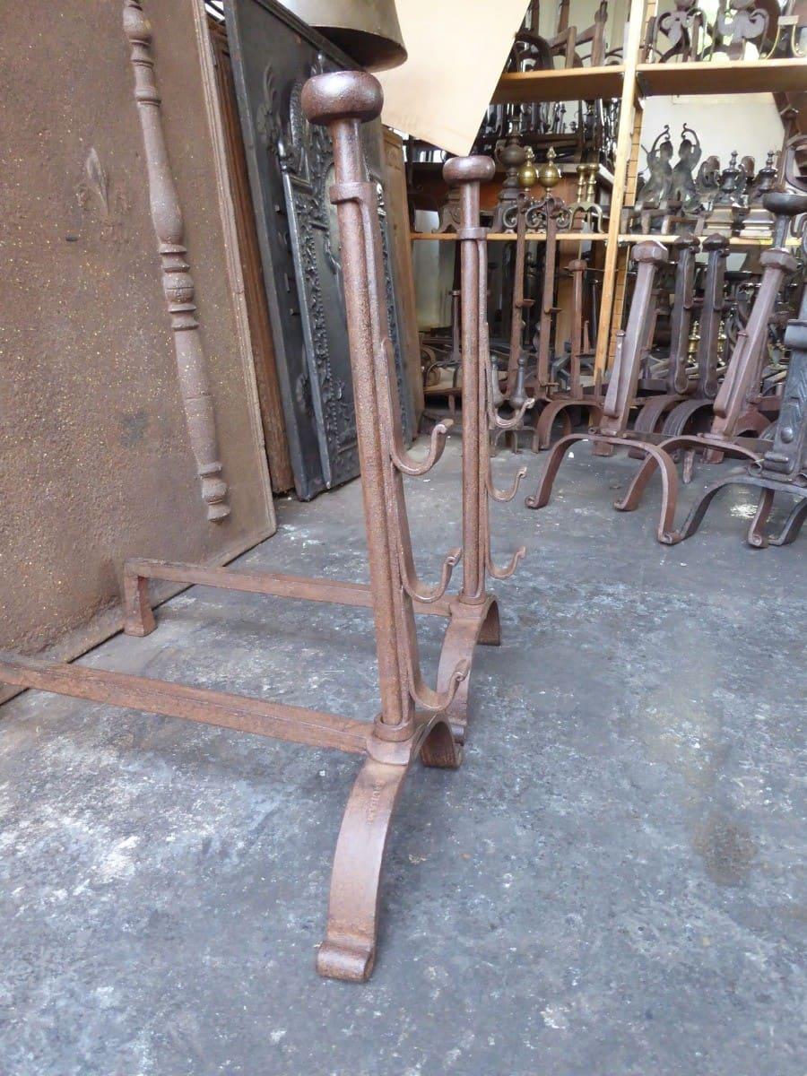 Hand Forged French Napoleon III Period Andirons or Firedogs For Sale 4