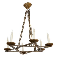 Hand-Forged Gilt Iron Belgian Chandelier