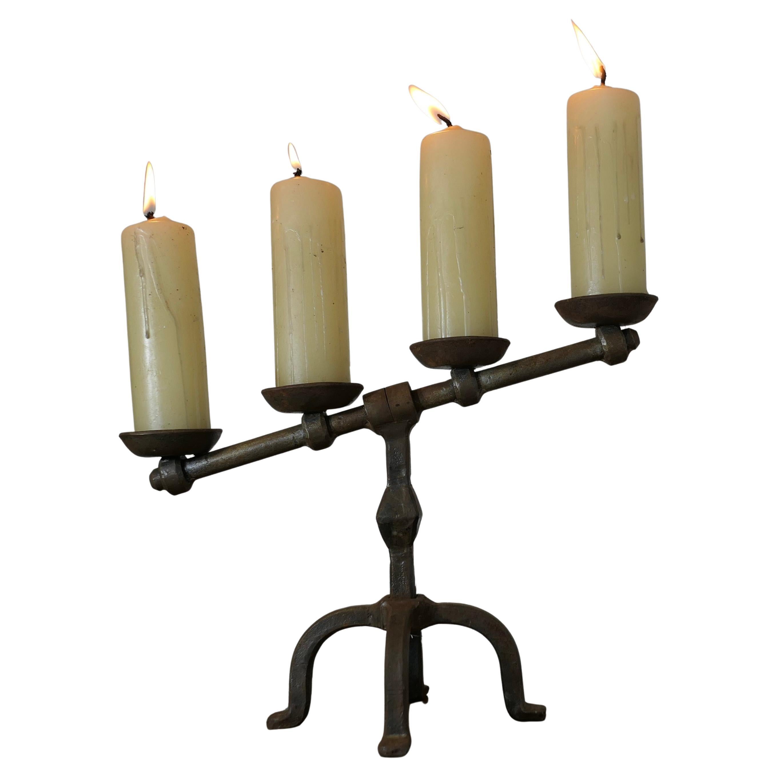 Hand Forged Iron 4 Candle Candelabra  Designed in the brutalist Gothic style