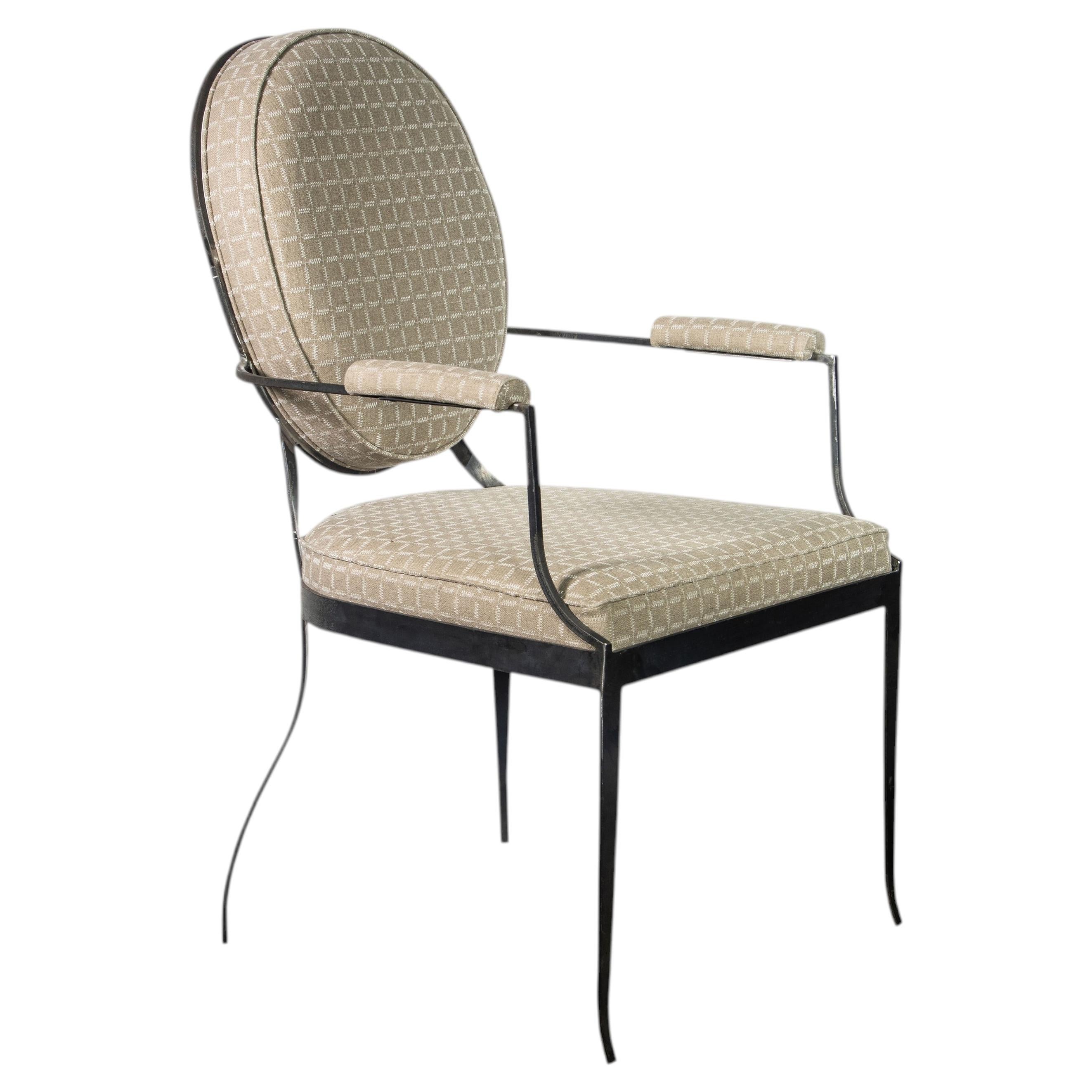 Hand-Forged Iron Chair Upholstered in Fabric by Costantini, Andre, In Stock