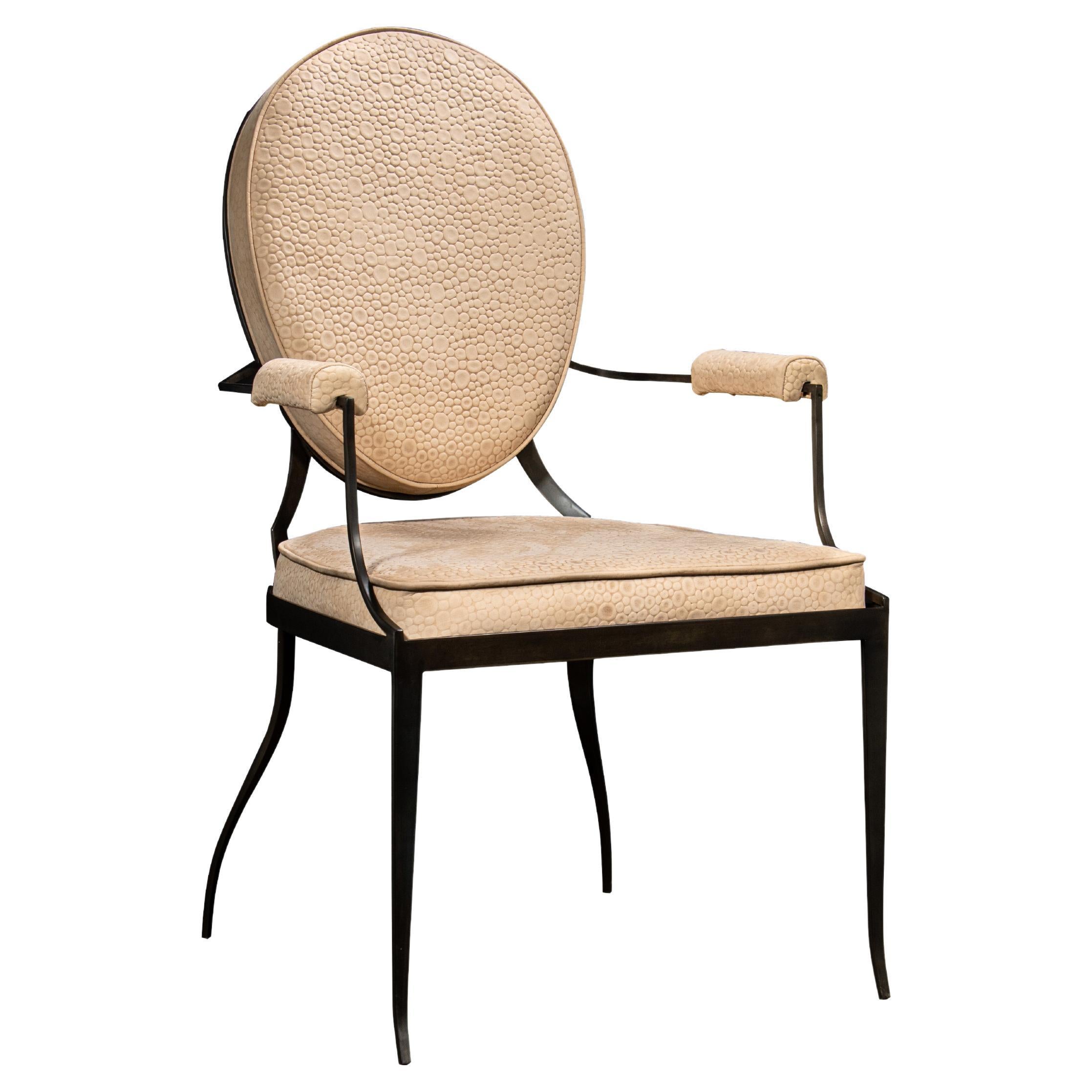 Hand Forged Iron Chair in Pavoni Leather by Costantini, Andre, In Stock