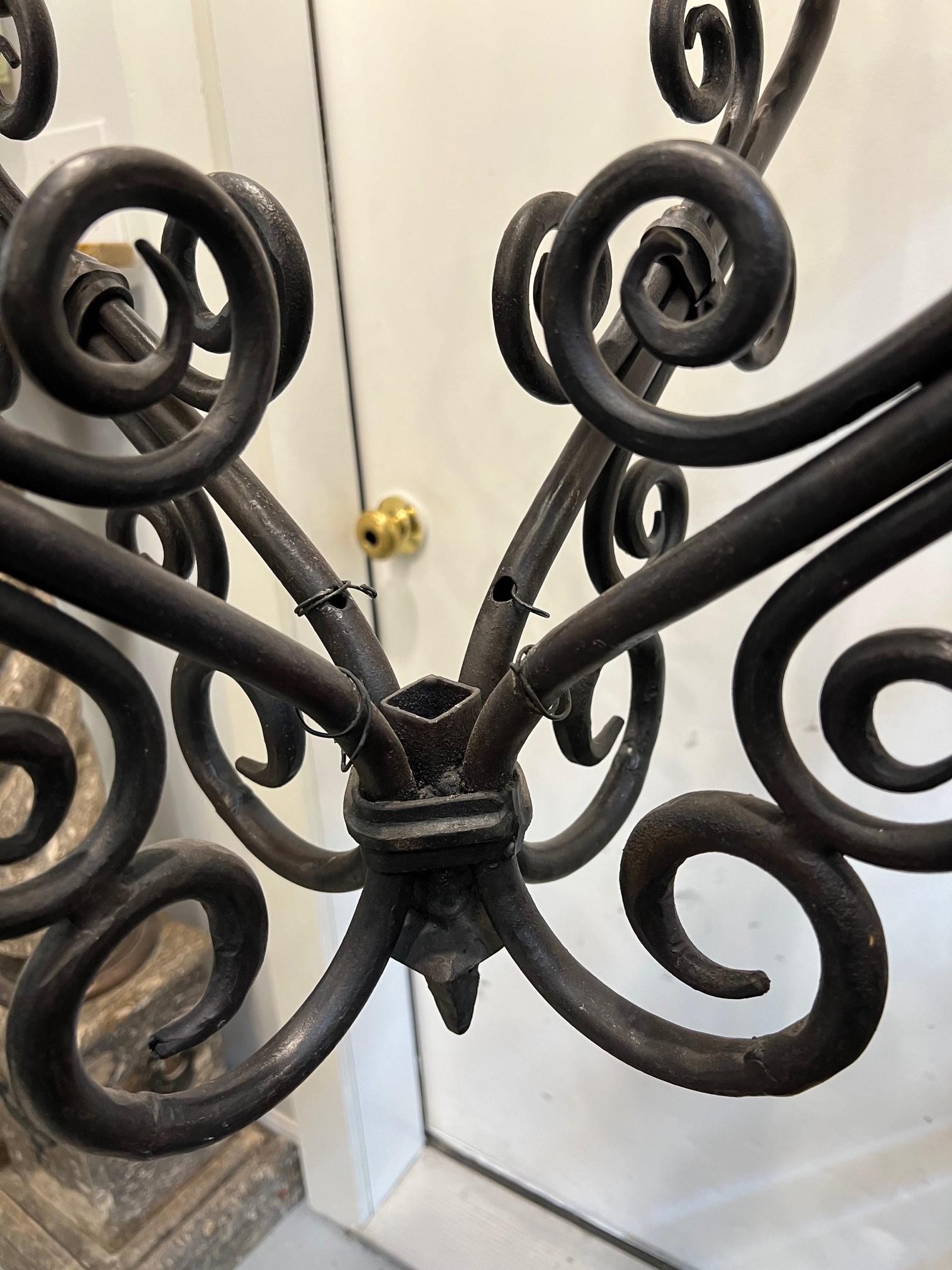 Hand Forged  Iron Chandelier 4 Lights Scrolled Arms    For Sale 6