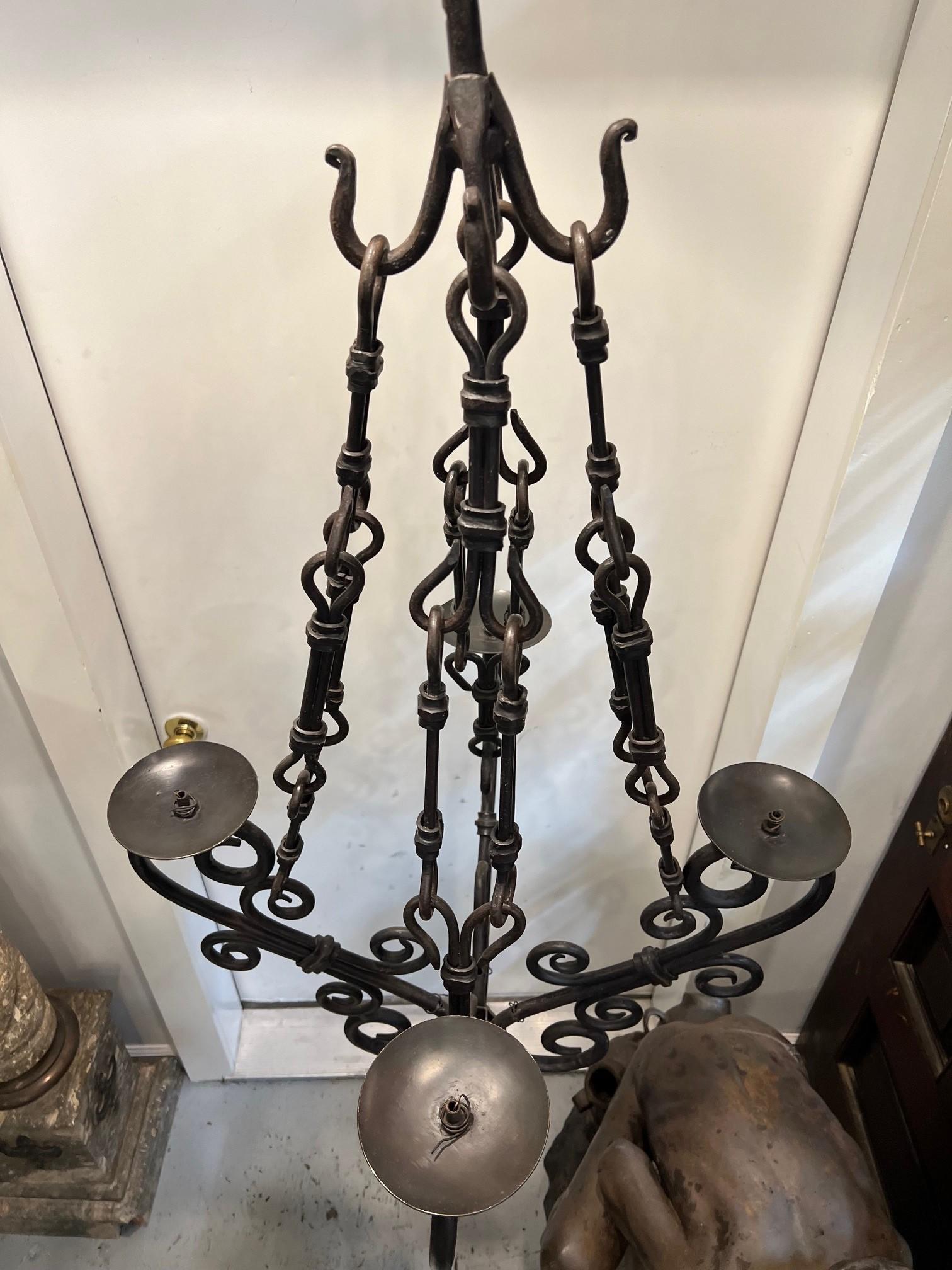 Hand Forged  Iron Chandelier 4 Lights Scrolled Arms    For Sale 7