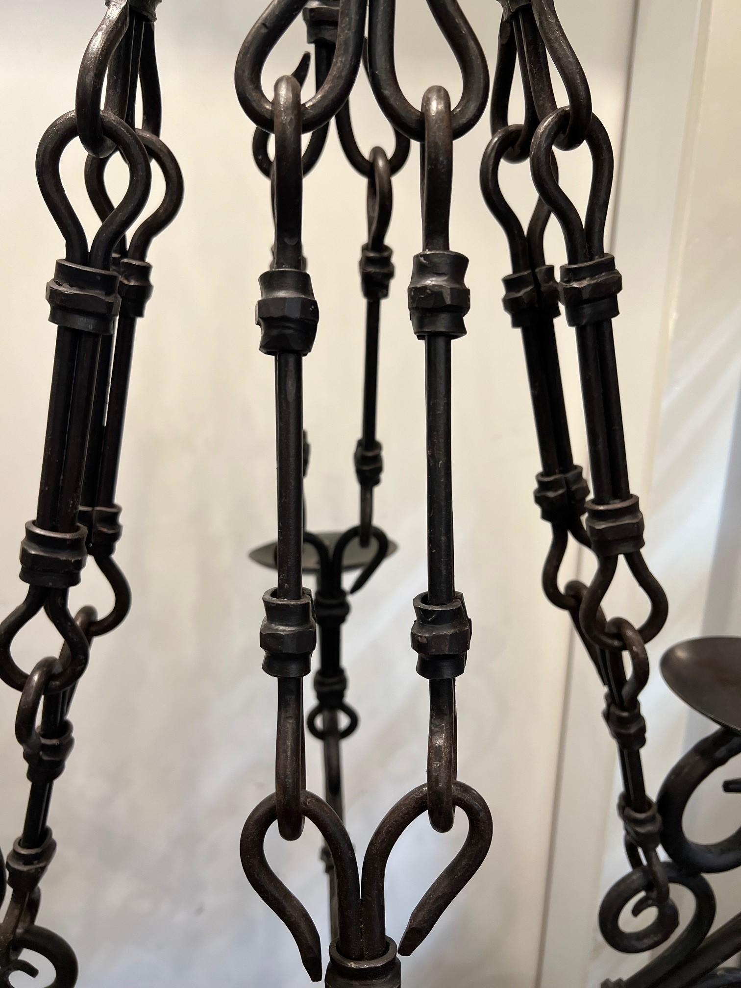 Hand Forged  Iron Chandelier 4 Lights Scrolled Arms    For Sale 3