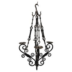 Hand Forged  Iron Chandelier 4 Lights Scrolled Arms   