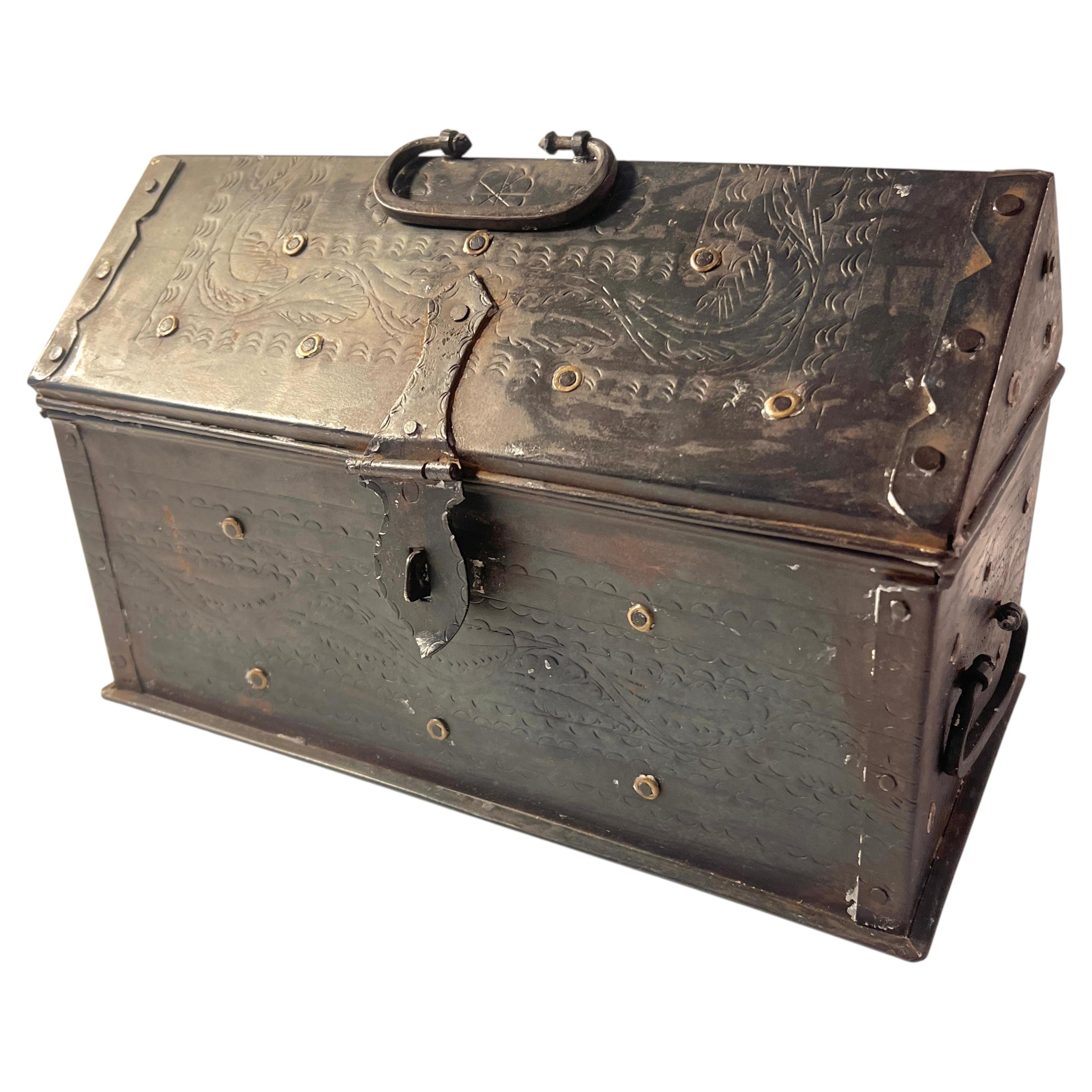 Hand Forged Iron Chest or Keepsake Box with Lid and Detailing