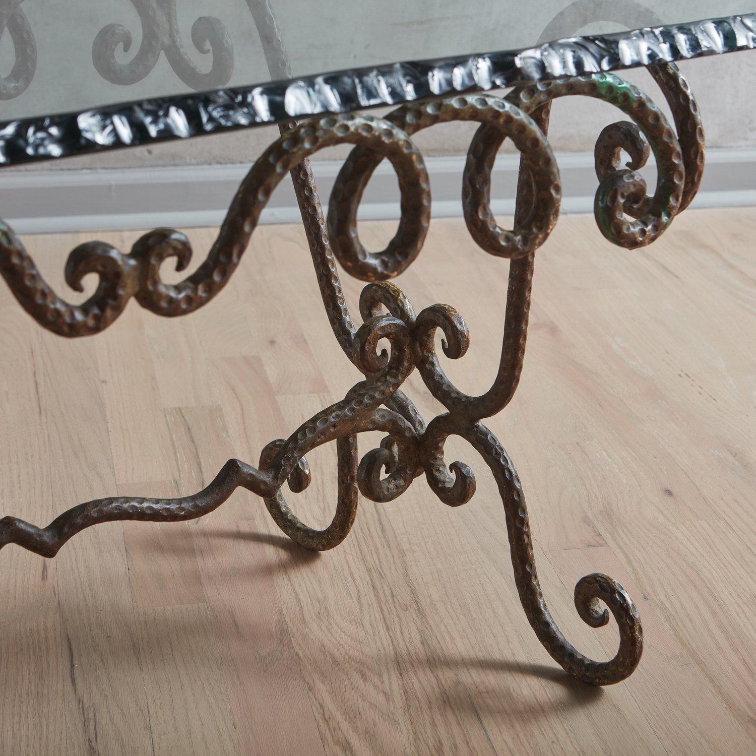 Glass Hand Forged Iron Coffee Table in the Style Garouste & Bonetti, Italy 1960s For Sale