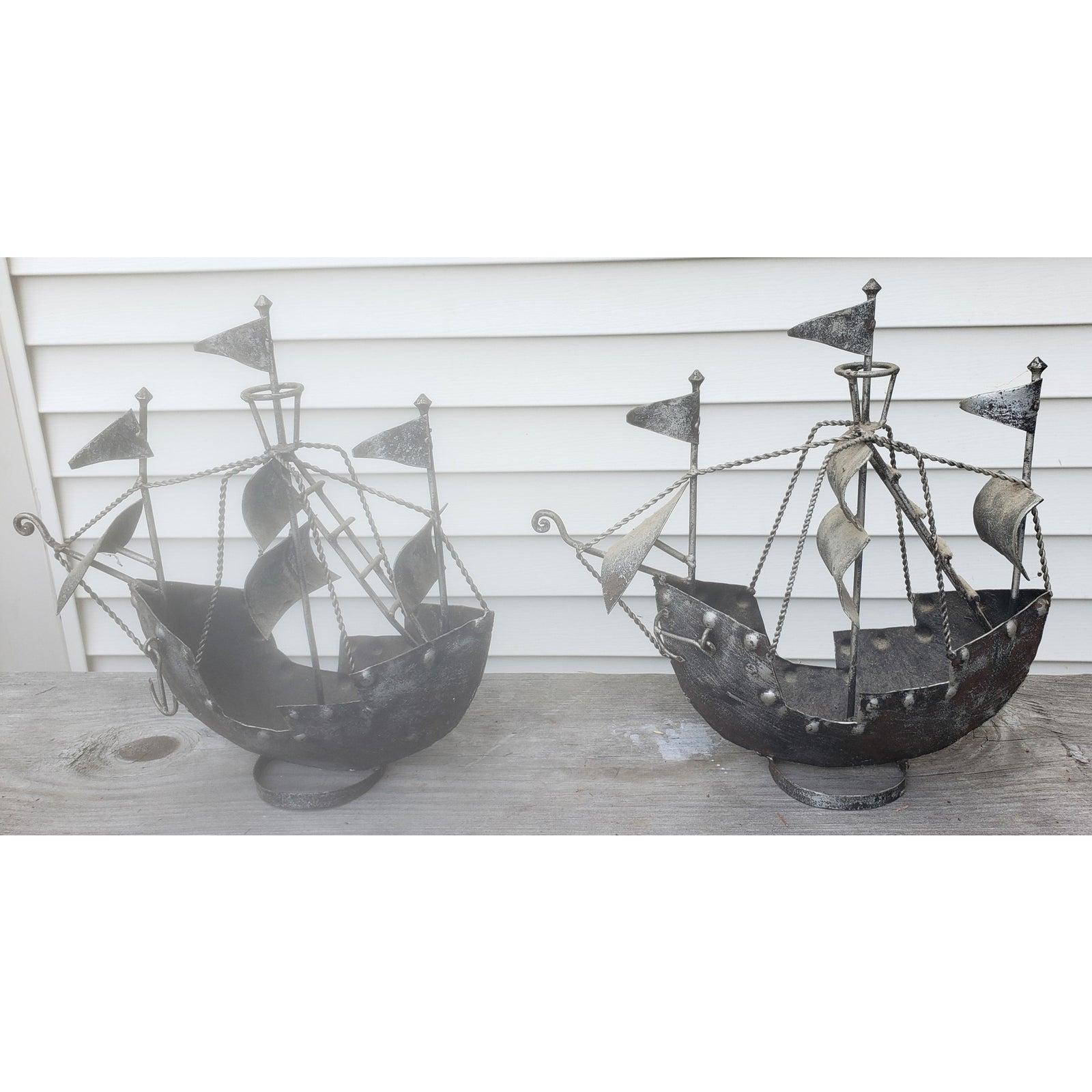 Hand Forged Iron Decorative Sailing Ships, a Pair For Sale 4