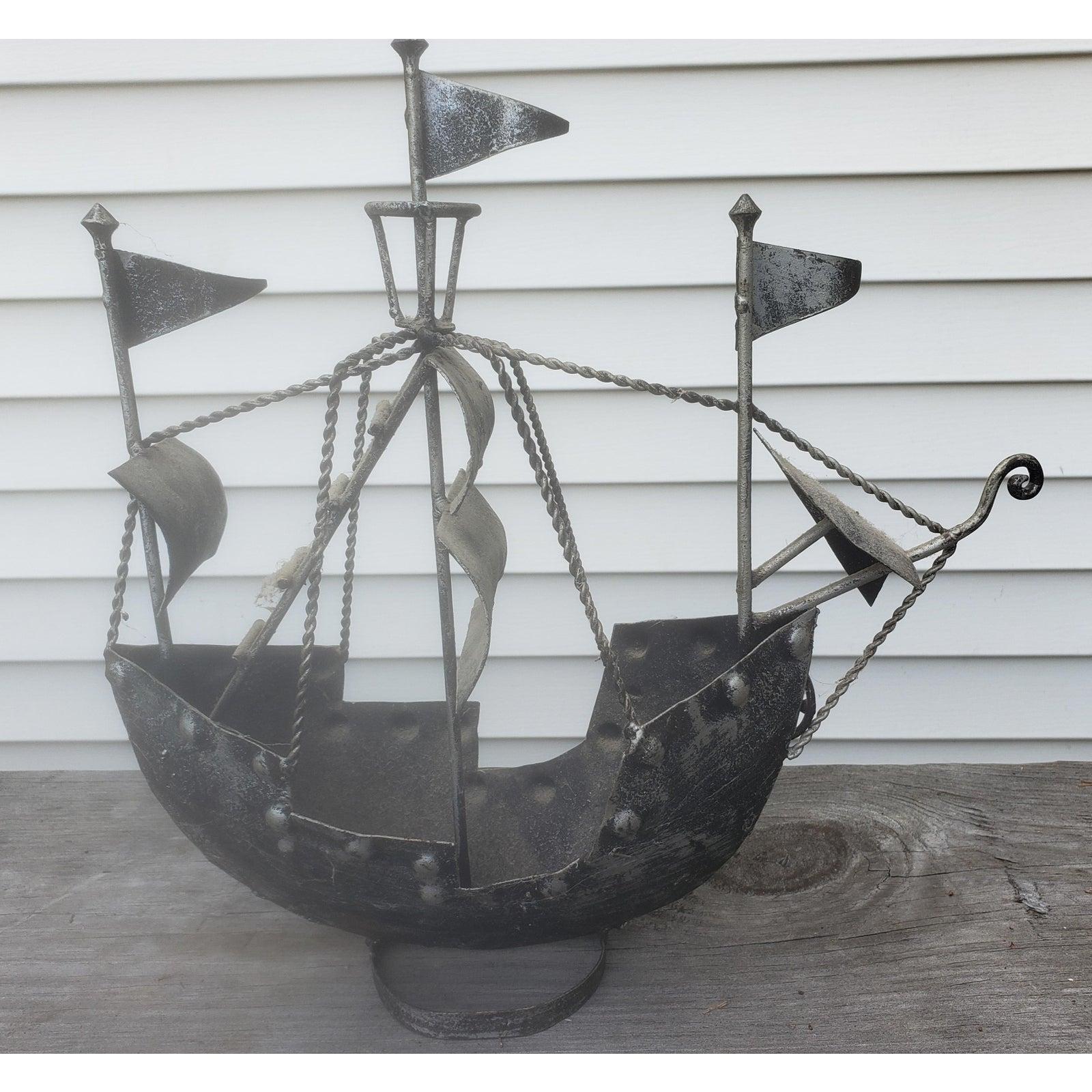 American Hand Forged Iron Decorative Sailing Ships, a Pair For Sale