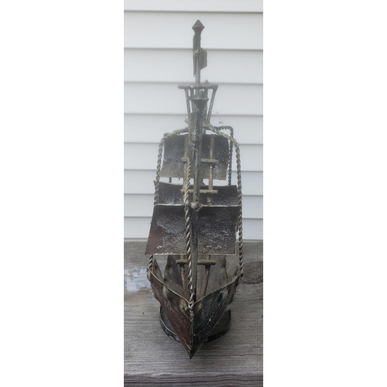Hand Forged Iron Decorative Sailing Ships, a Pair In Good Condition For Sale In Germantown, MD