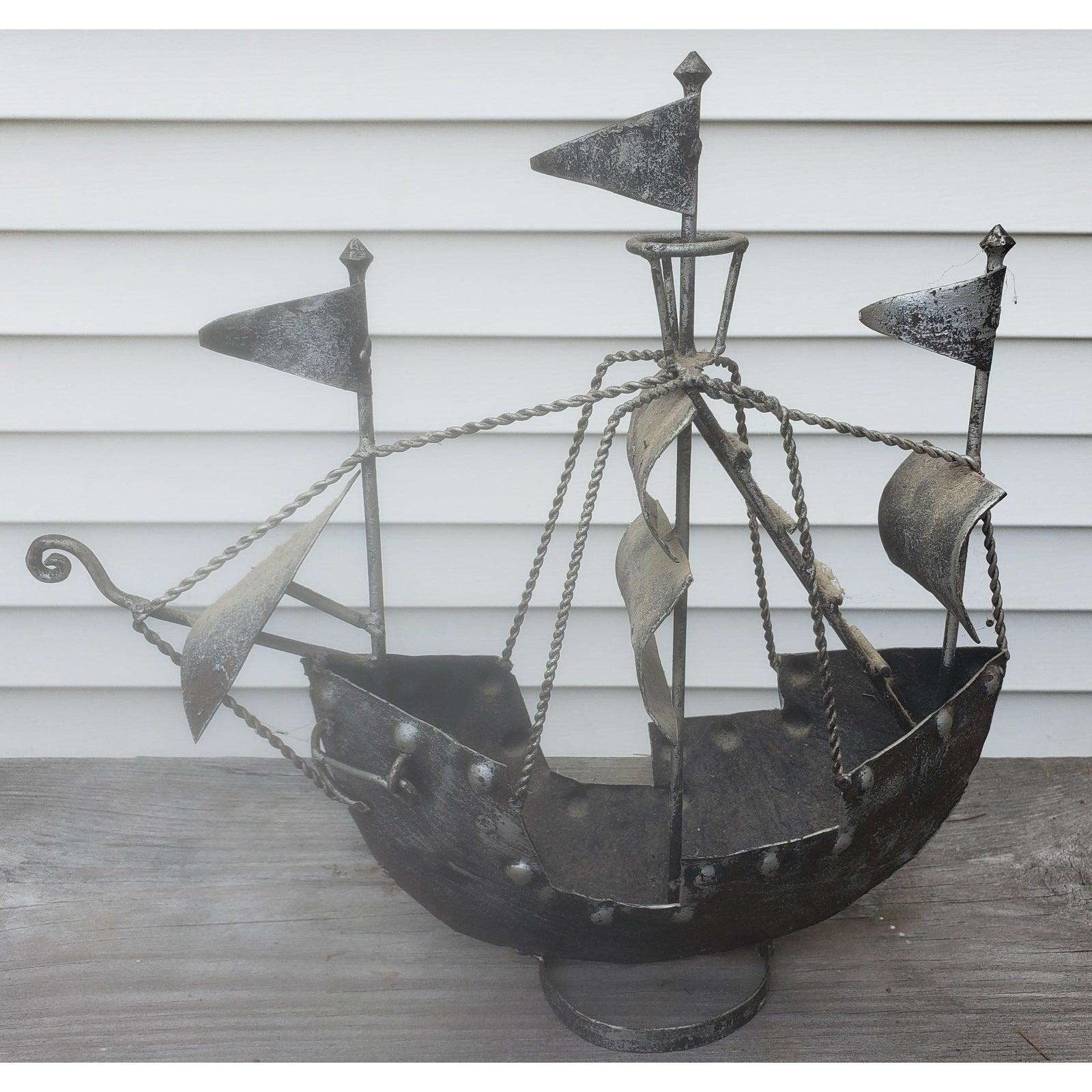 Hand Forged Iron Decorative Sailing Ships, a Pair For Sale 2
