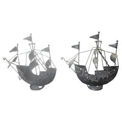 Hand Forged Iron Decorative Sailing Ships, a Pair