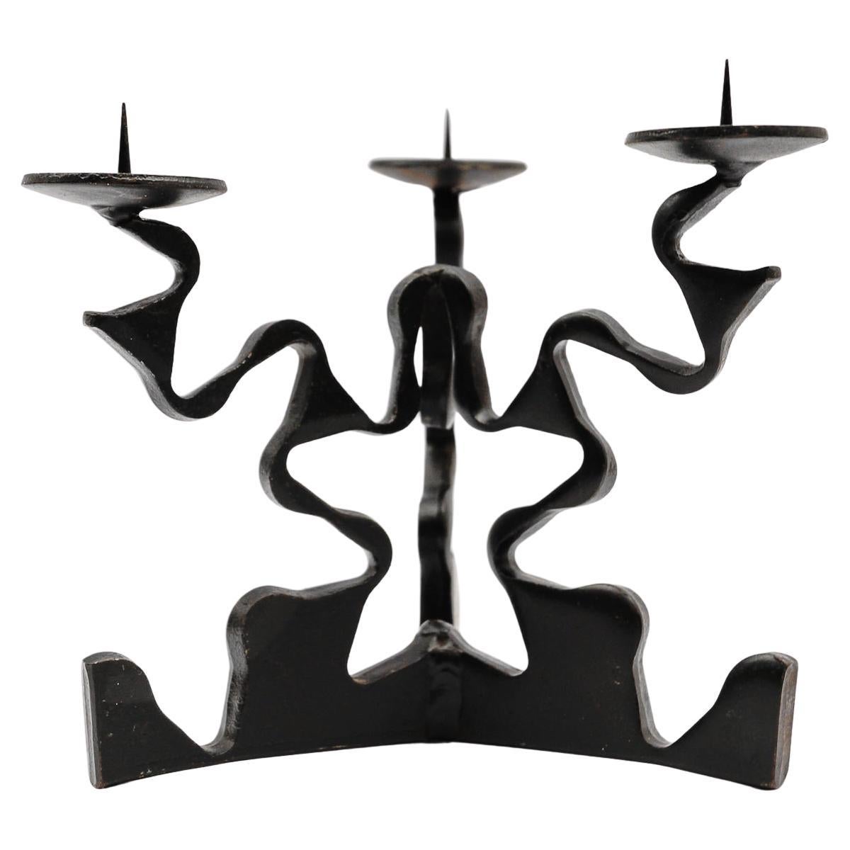 Hand-forged iron design sculpture candle holder, 1960s