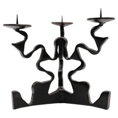 Bougeoir-sculpture en fer forgé à la main, années 1960