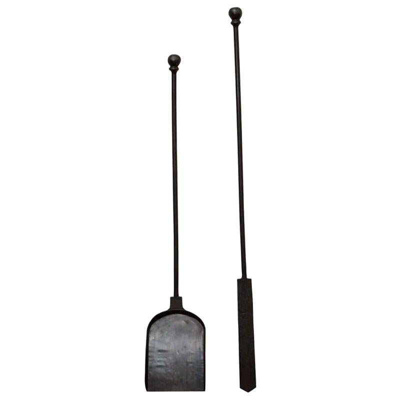 Hand-Forged Modern Iron Fire Poker and Shovel Set For Sale