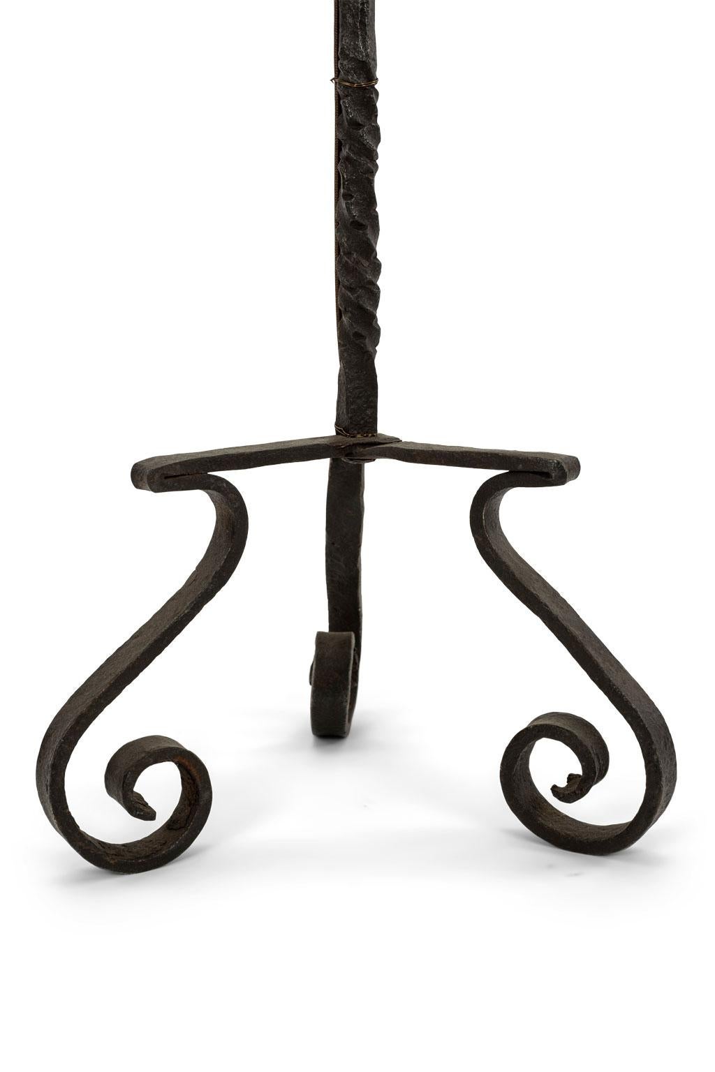 Hand-Forged Iron Floor Lamp In Fair Condition For Sale In Houston, TX