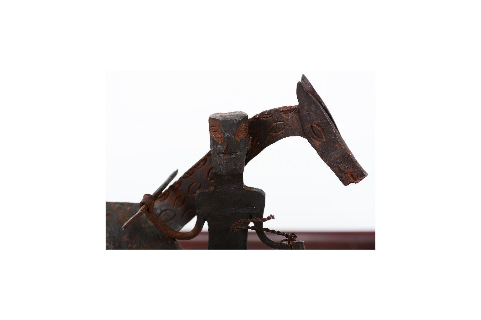 Hand Forged Iron Horse and Rider Sculpture Antique African Tribal Dogon, 1920s In Good Condition In Chula Vista, CA