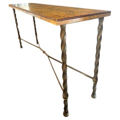 Mesa consola de hierro forjado a mano y mármol, Italia Años 50