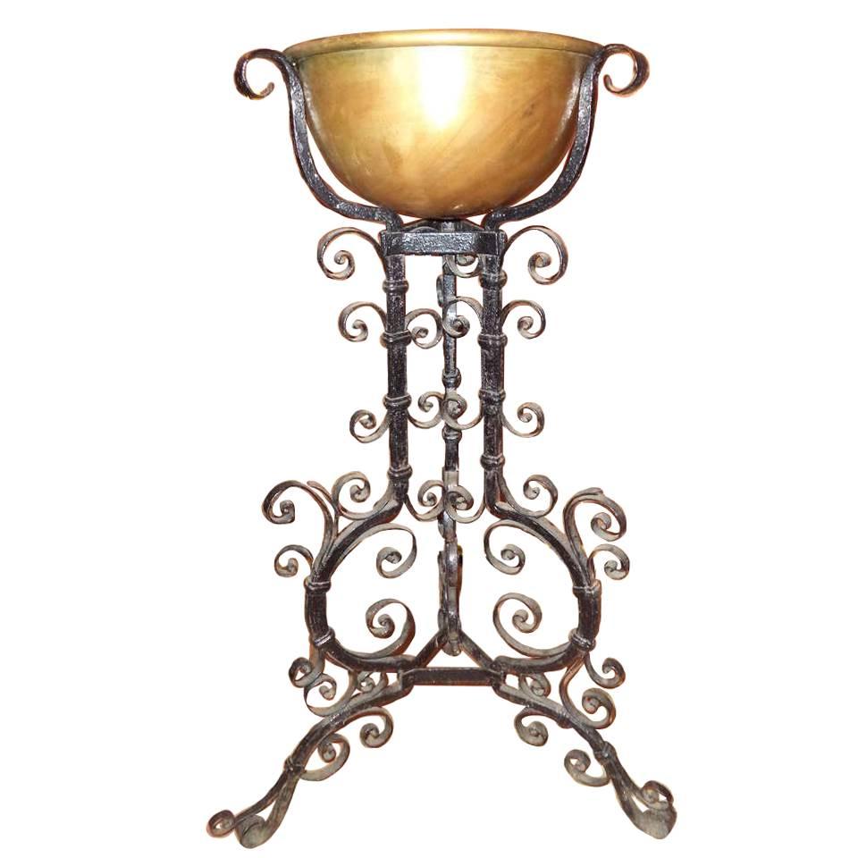 Hand-Forged Iron Plant Stand in the Manner of Samuel Yellin