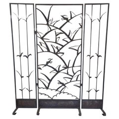 Hand-Forged Iron Three-Panel Divider/Floor Screen, 87x74.5