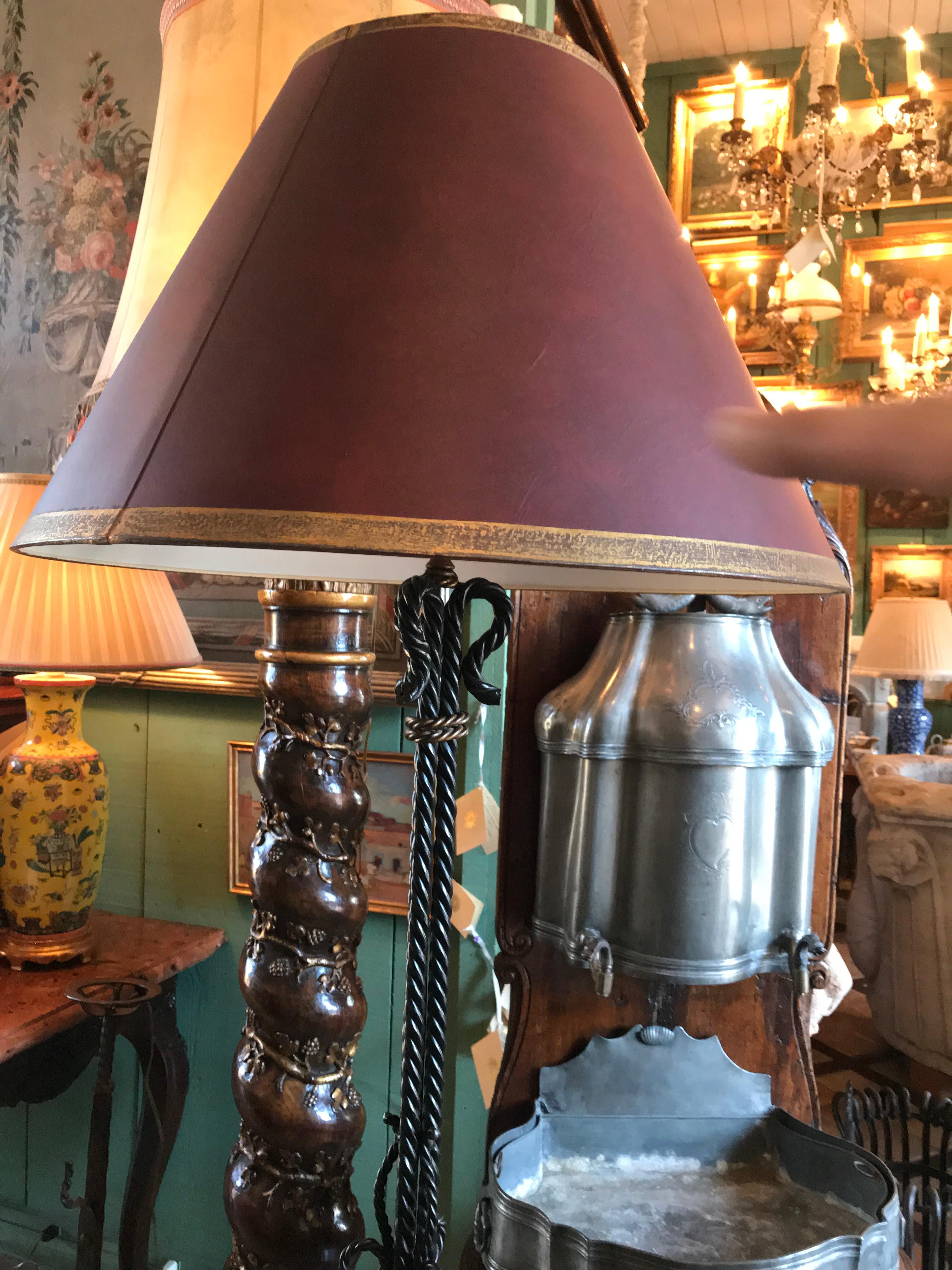 American Hand made Forged Iron Floor Lamp soft light w/ Shade Ambiance Antique Dealer LA For Sale