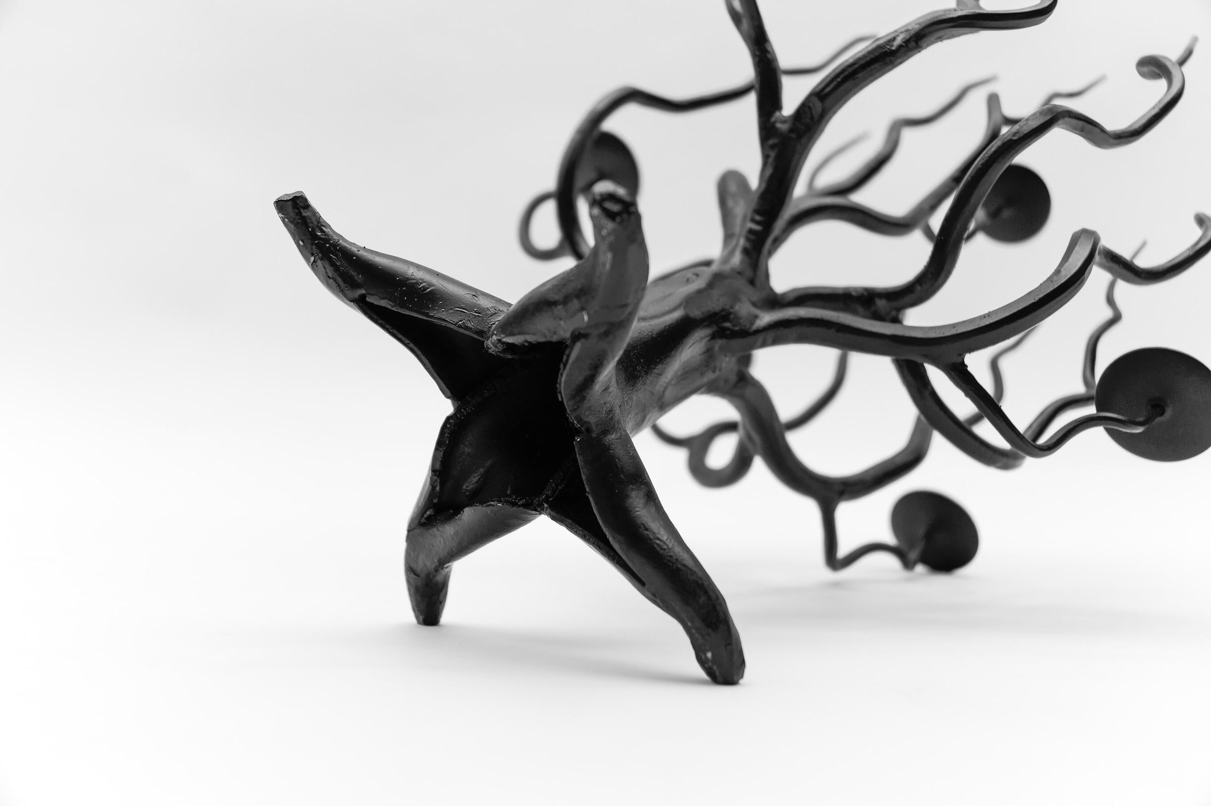 Hand-forged metal design tree of life sculpture candle holder, 1960s 2