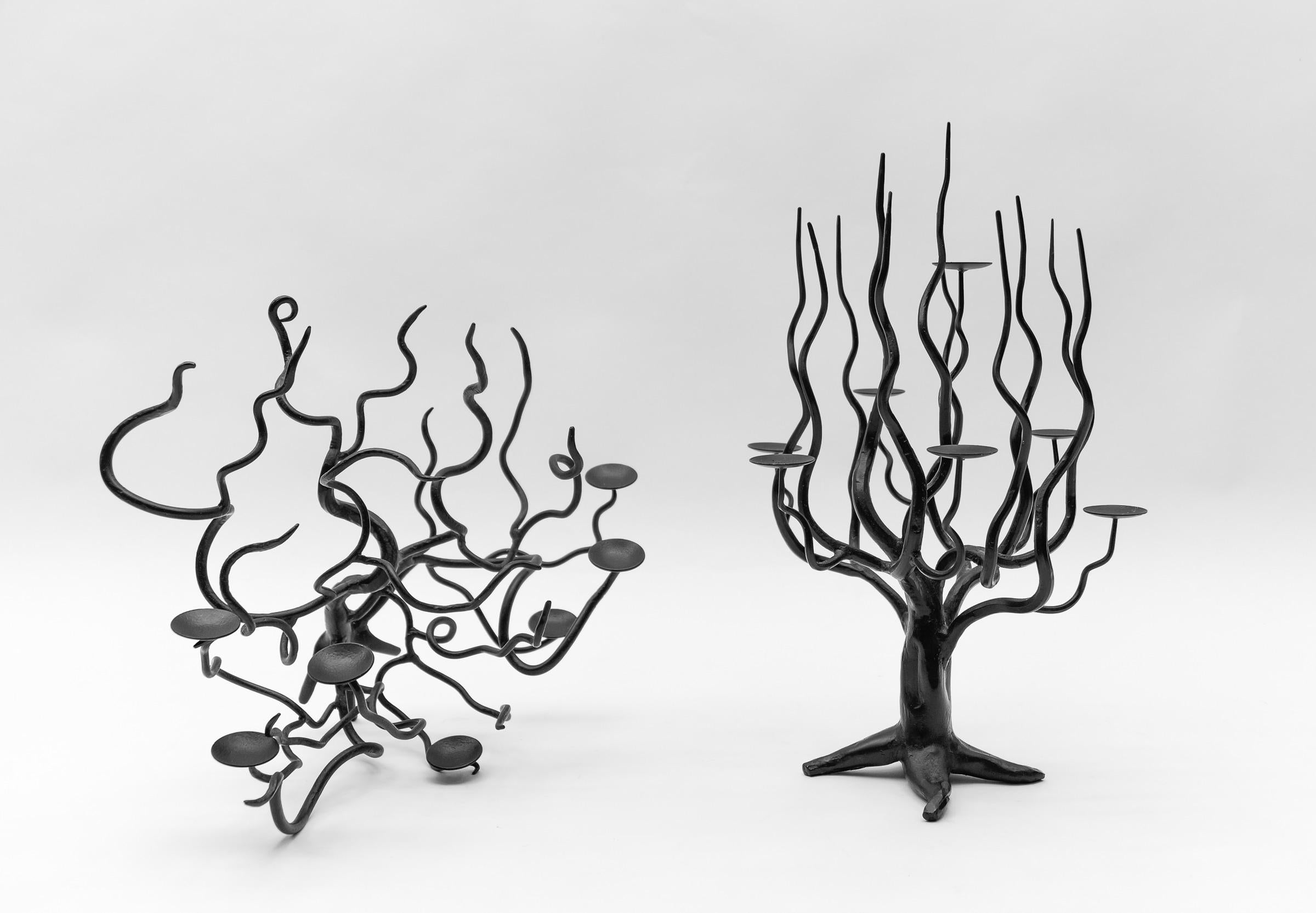 Hand-forged metal design tree of life sculpture candle holder, 1960s 3