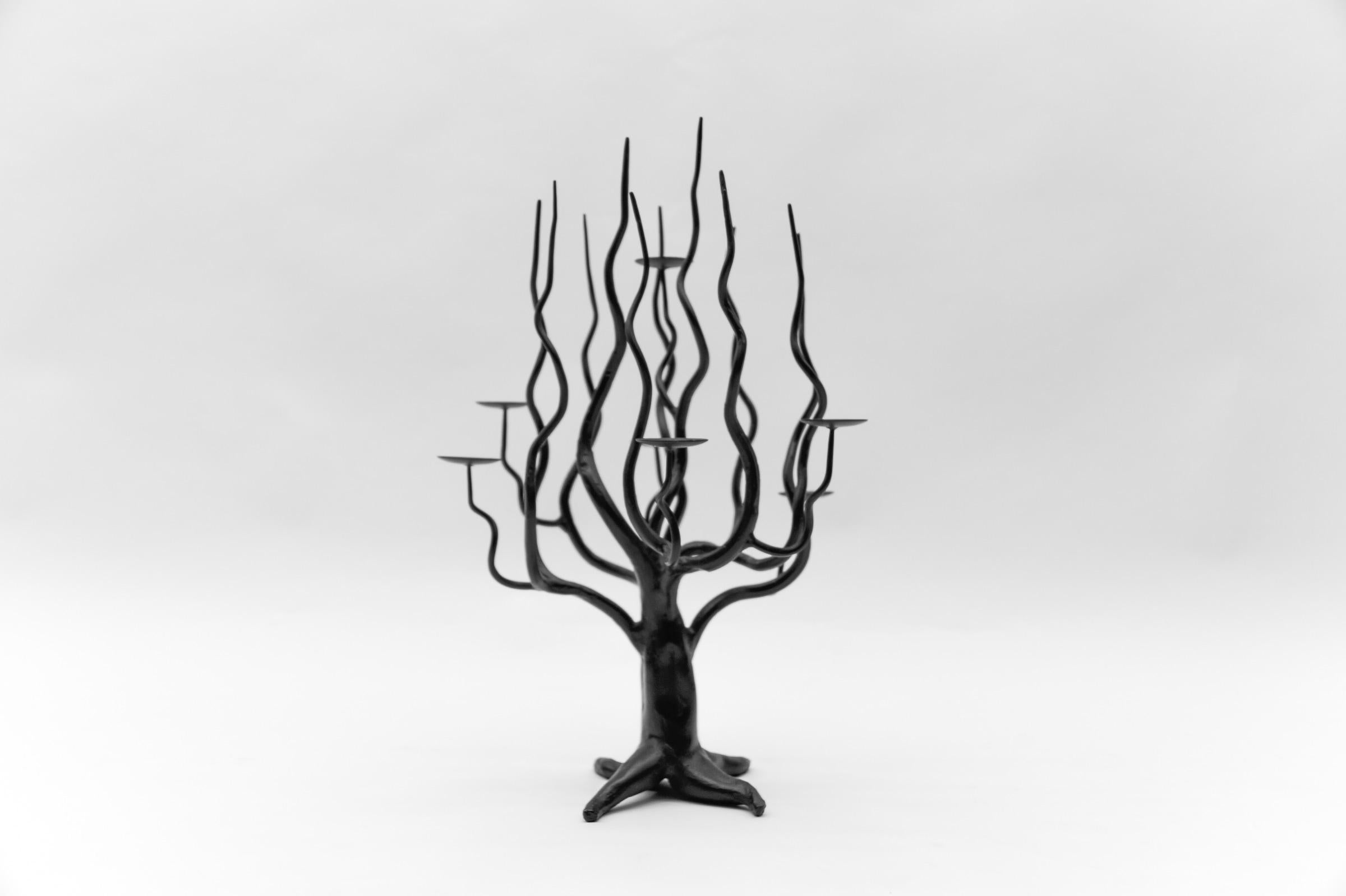 Mid-Century Modern Hand-forged metal design tree of life sculpture candle holder, 1960s