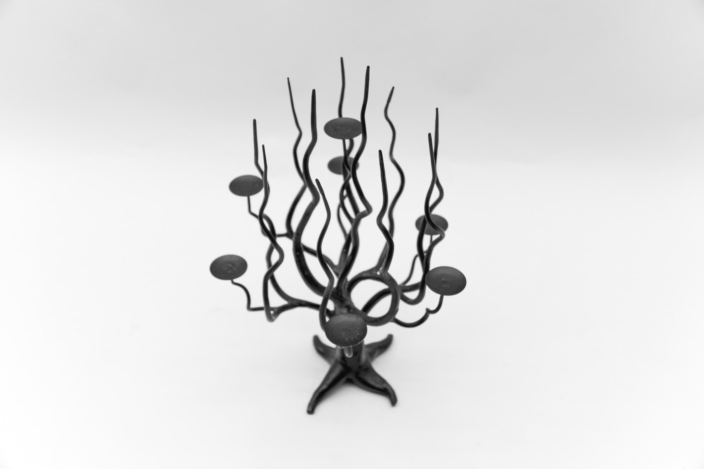 Austrian Hand-forged metal design tree of life sculpture candle holder, 1960s