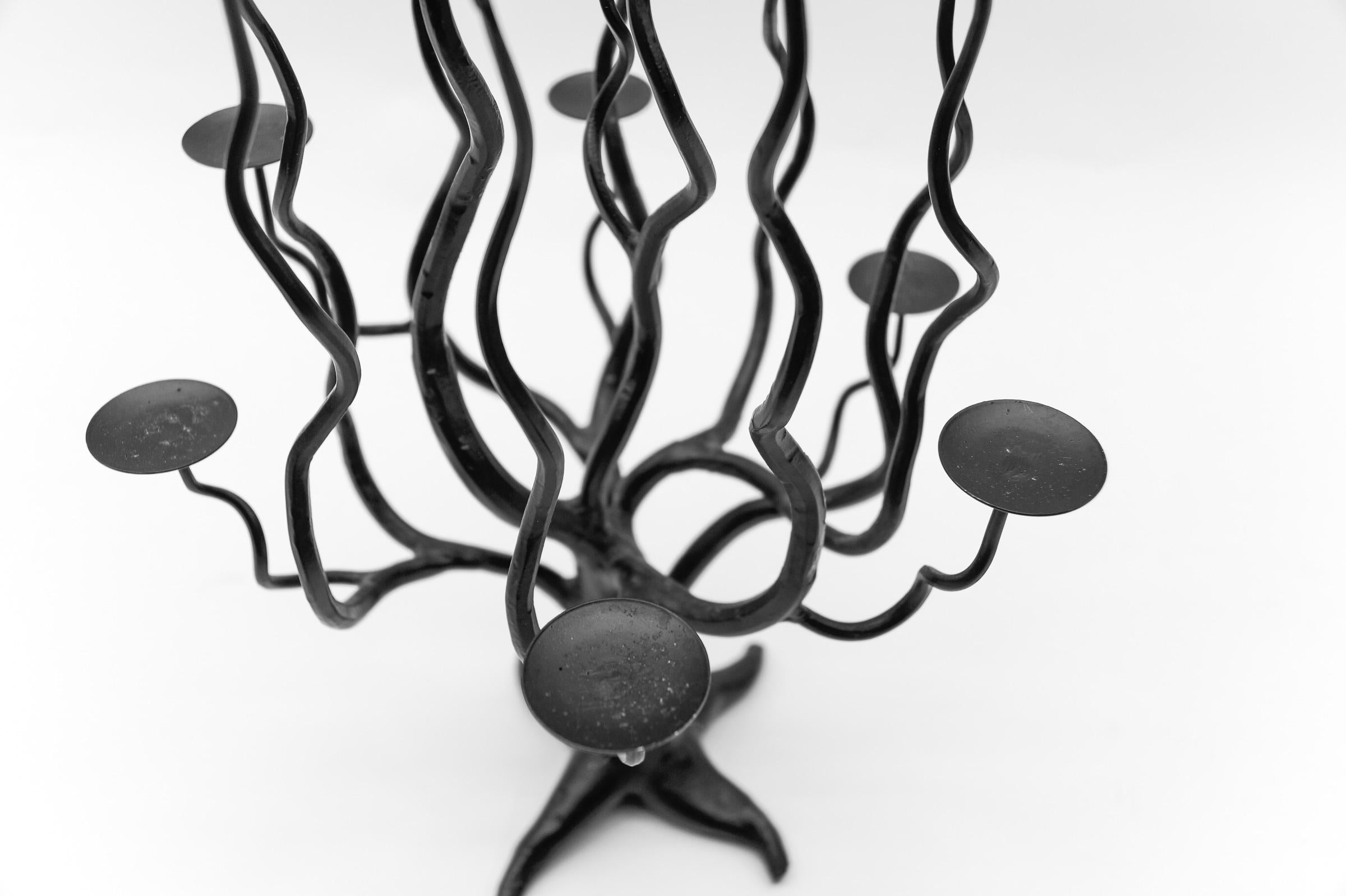 Mid-20th Century Hand-forged metal design tree of life sculpture candle holder, 1960s