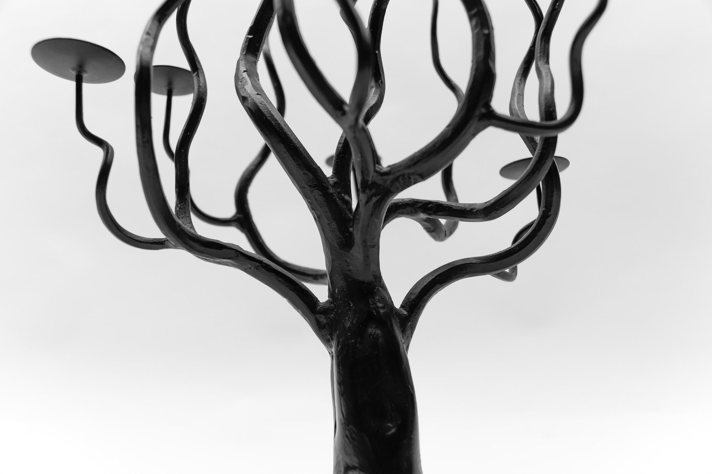 Metal Hand-forged metal design tree of life sculpture candle holder, 1960s