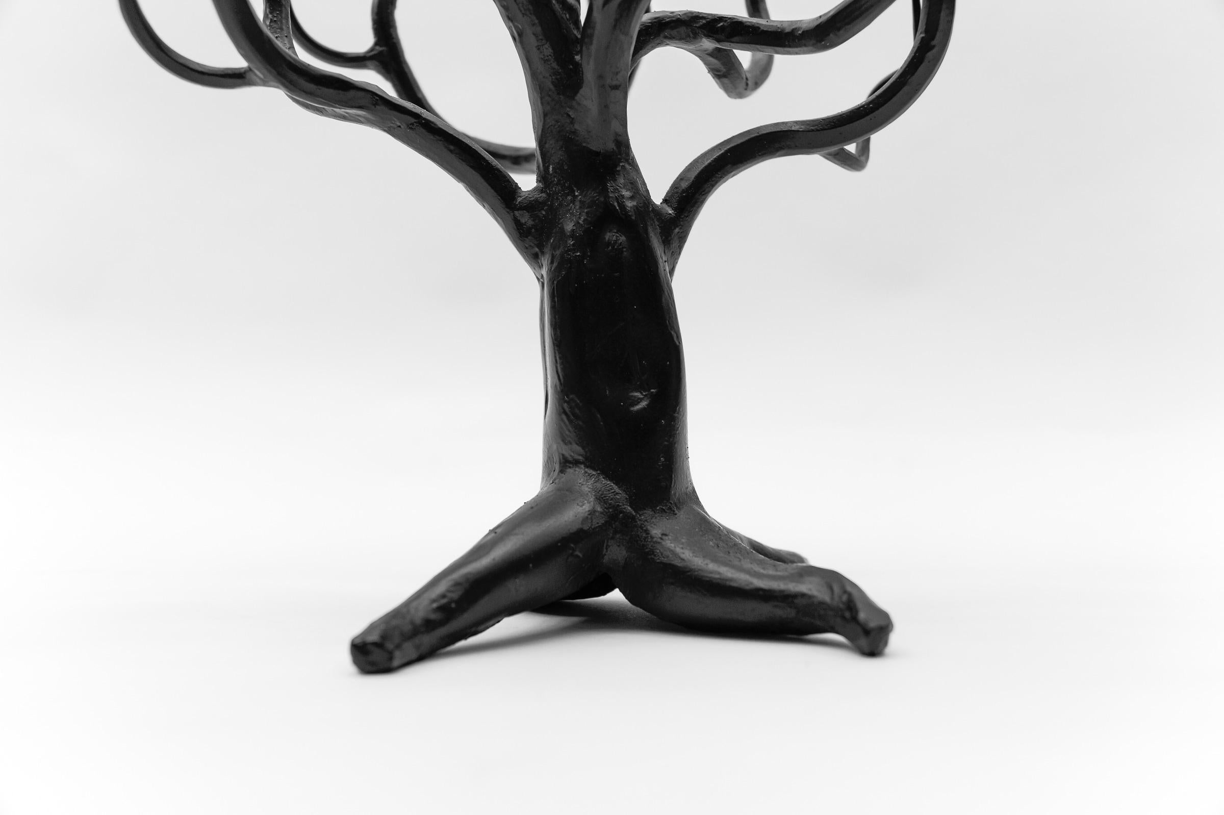 Hand-forged metal design tree of life sculpture candle holder, 1960s 1