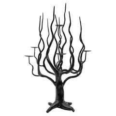 Hand-forged metal design tree of life sculpture candle holder, 1960s 