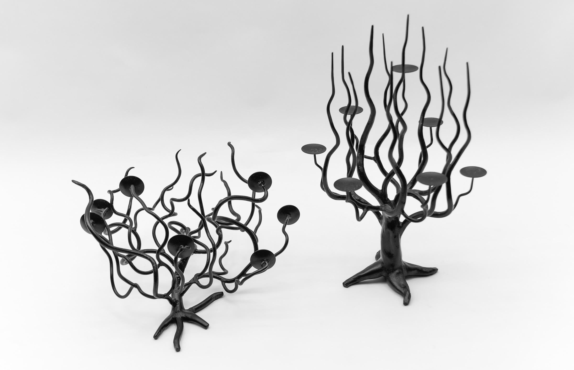 Metal Hand-forged metal design tree of life wall sculpture candle holder, 1960s  For Sale