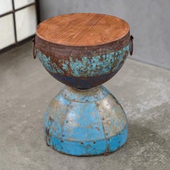 Hand-Forged Metal Hourglass Side Table with Wood Top