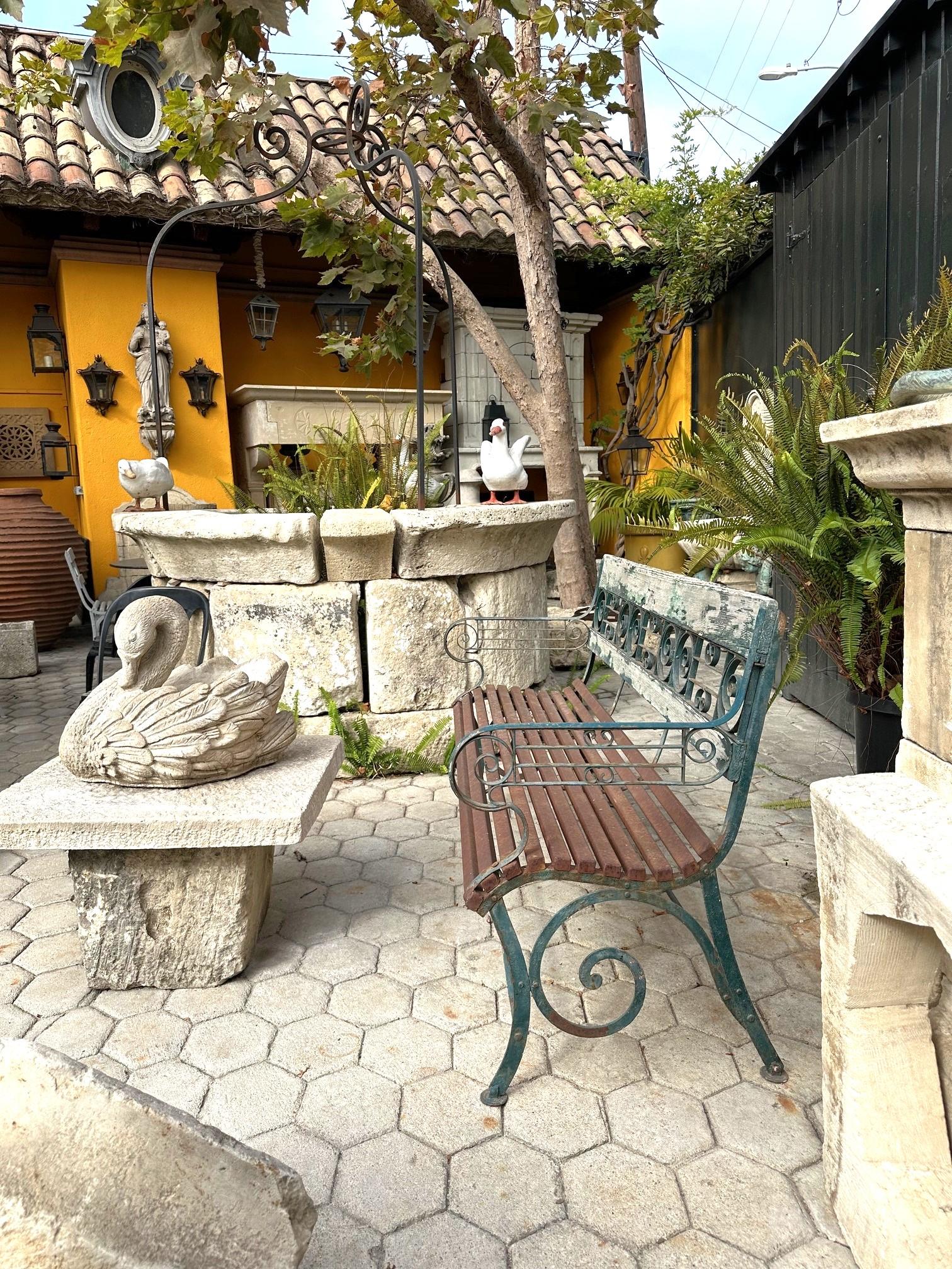 Panchina da giardino in metallo e Wood Wood forgiata a mano Mobili rustici Antiquariato LA in vendita 4