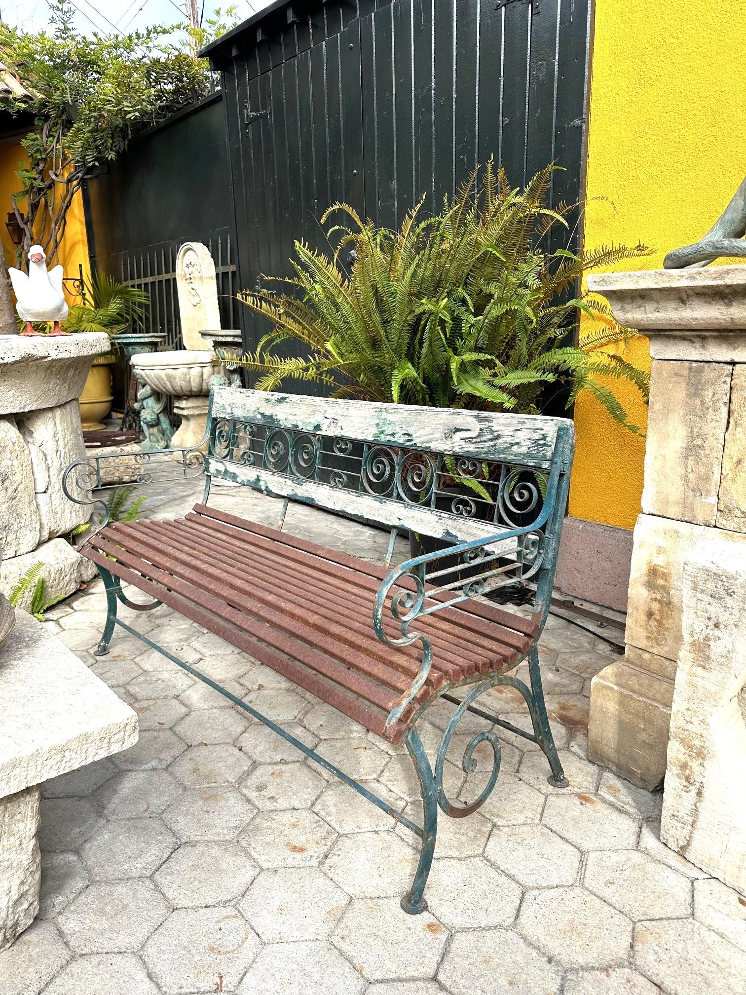 Panchina da giardino in metallo e Wood Wood forgiata a mano Mobili rustici Antiquariato LA in vendita 5