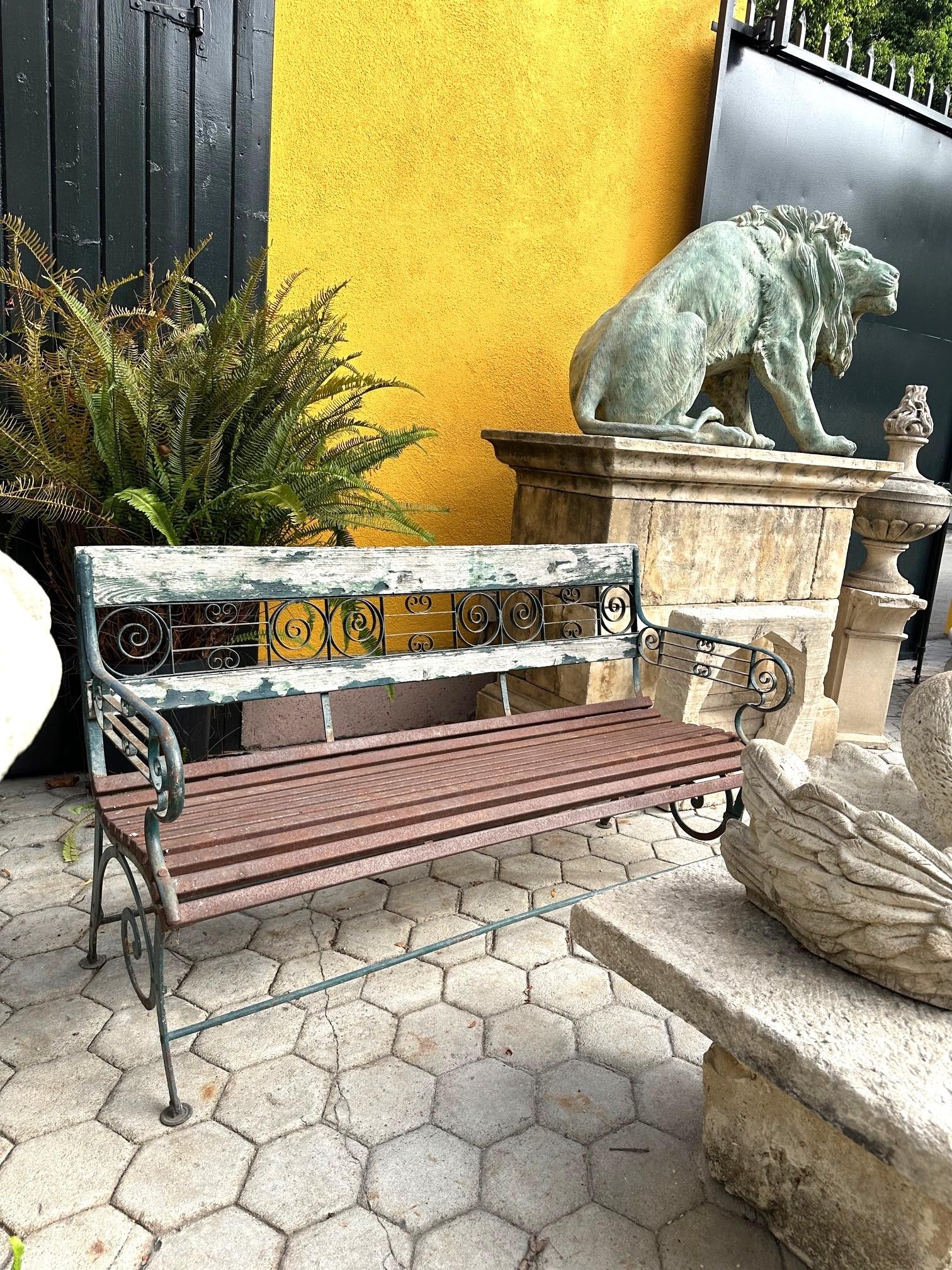 Panchina da giardino in metallo e Wood Wood forgiata a mano Mobili rustici Antiquariato LA in vendita 7