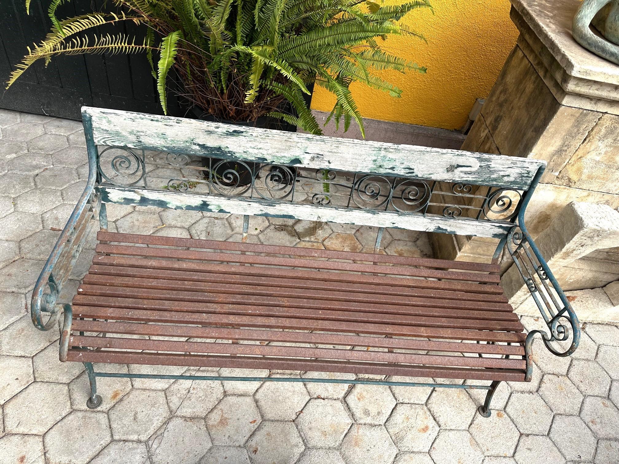 Panchina da giardino in metallo e Wood Wood forgiata a mano Mobili rustici Antiquariato LA in vendita 8