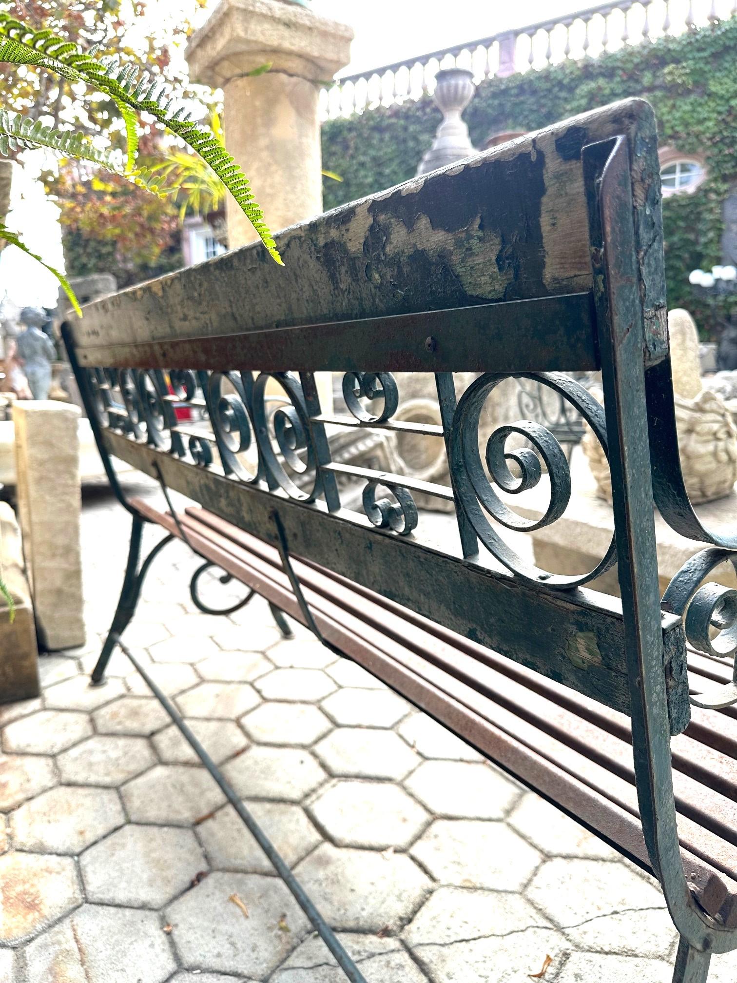 Panchina da giardino in metallo e Wood Wood forgiata a mano Mobili rustici Antiquariato LA in vendita 10