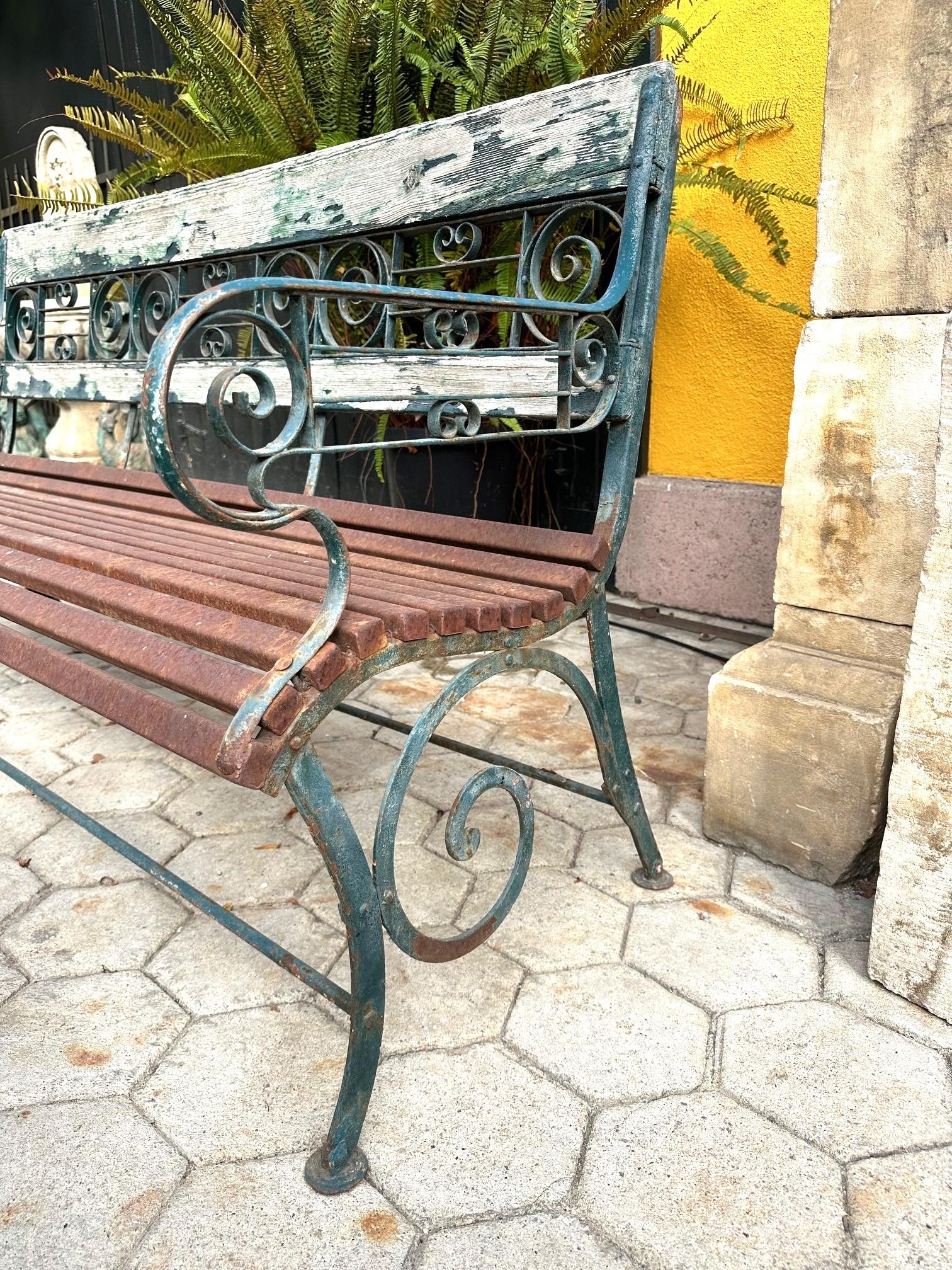 Panchina da giardino in metallo e Wood Wood forgiata a mano Mobili rustici Antiquariato LA in vendita 11