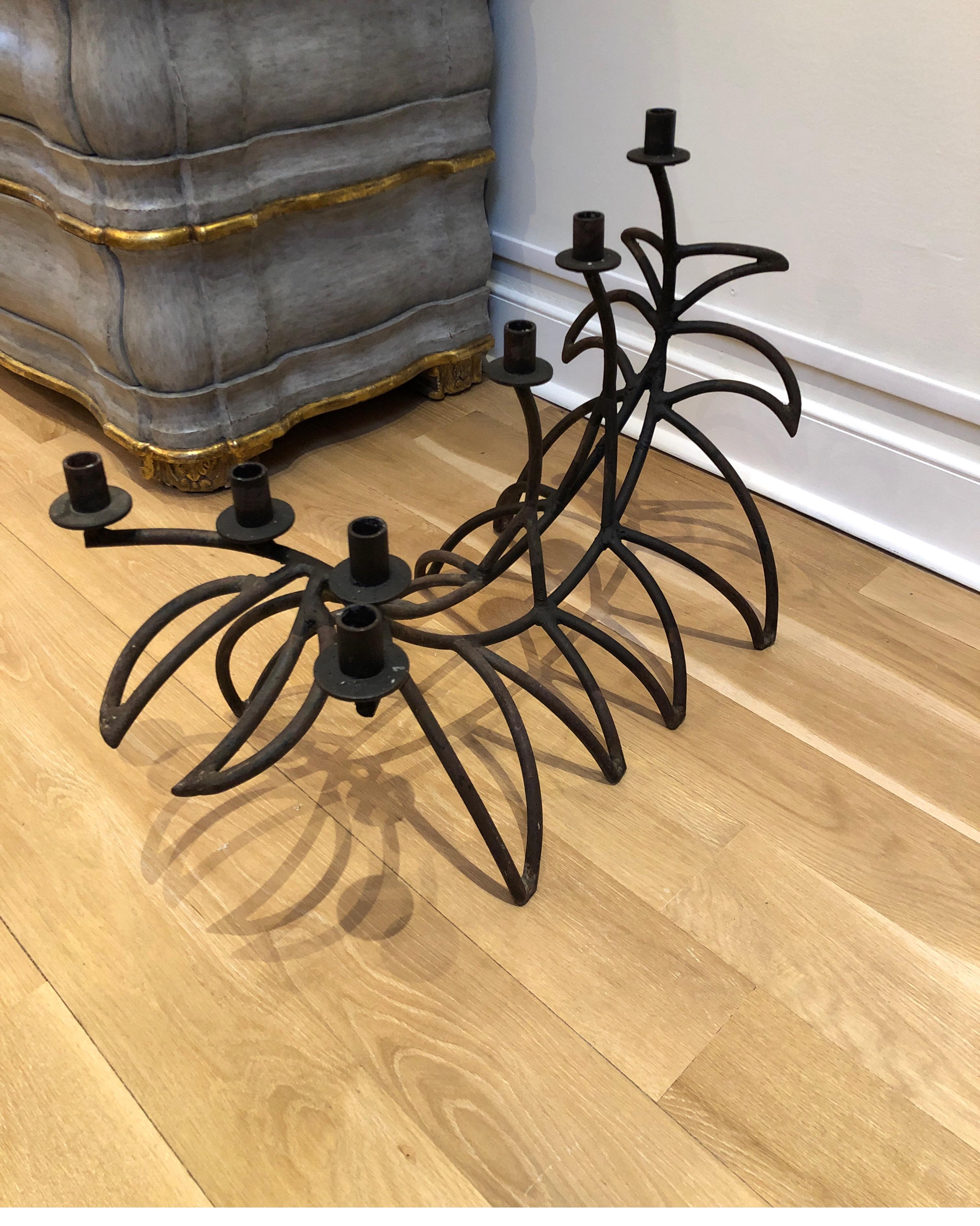 Hand Forged Midcentury Iron Candelabra, 7-Light In Good Condition For Sale In Los Angeles, CA