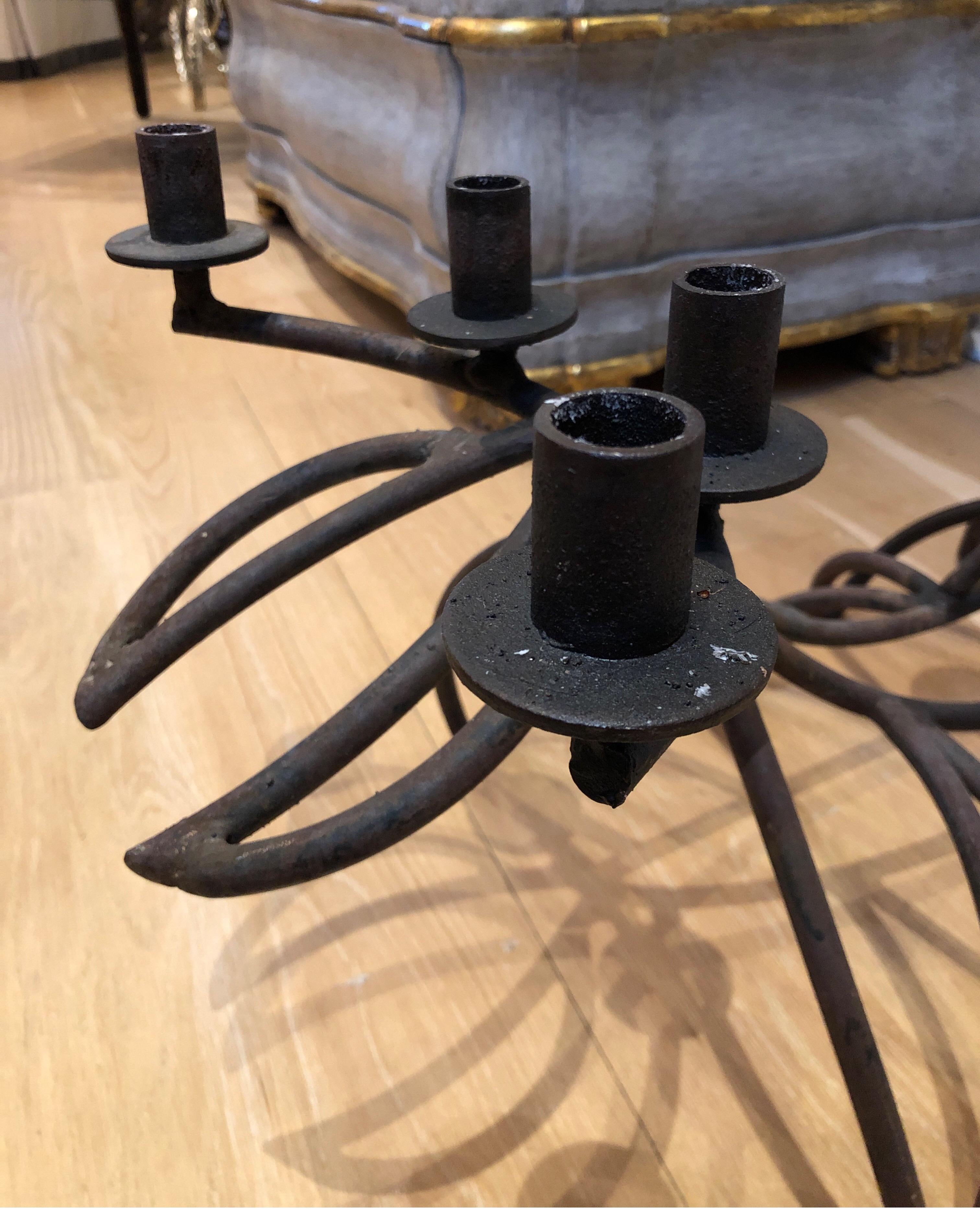 20th Century Hand Forged Midcentury Iron Candelabra, 7-Light For Sale